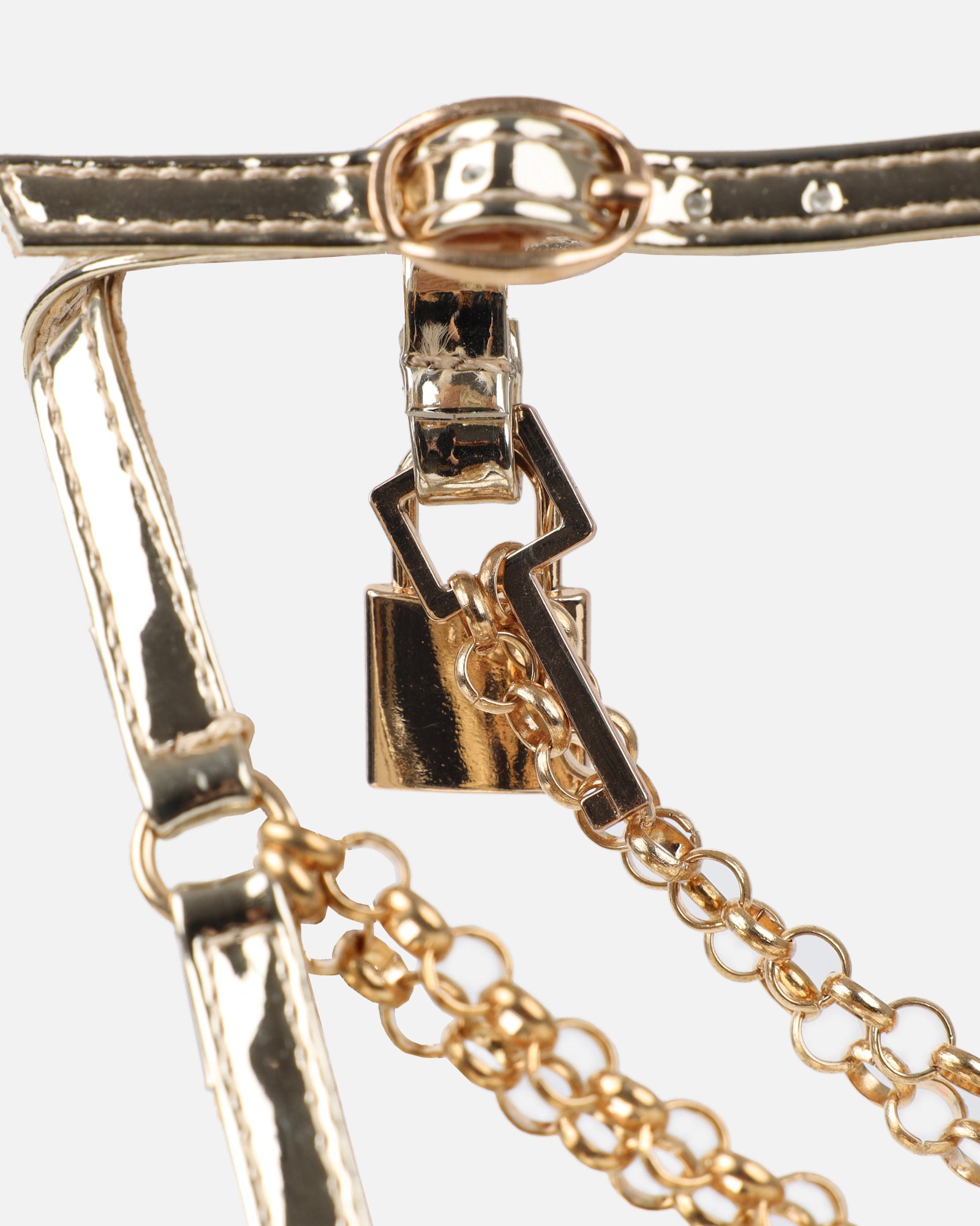 Dafni Gold Mirror Padlock Detail Heeled Sandals | SIMMI London
