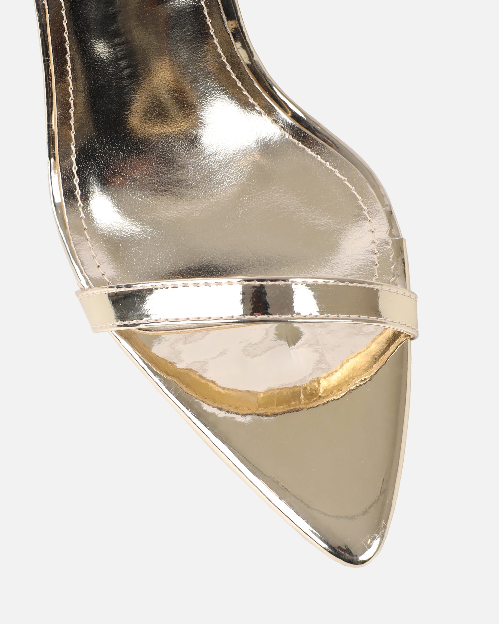 Dafni Gold Mirror Padlock Detail Heeled Sandals | SIMMI London