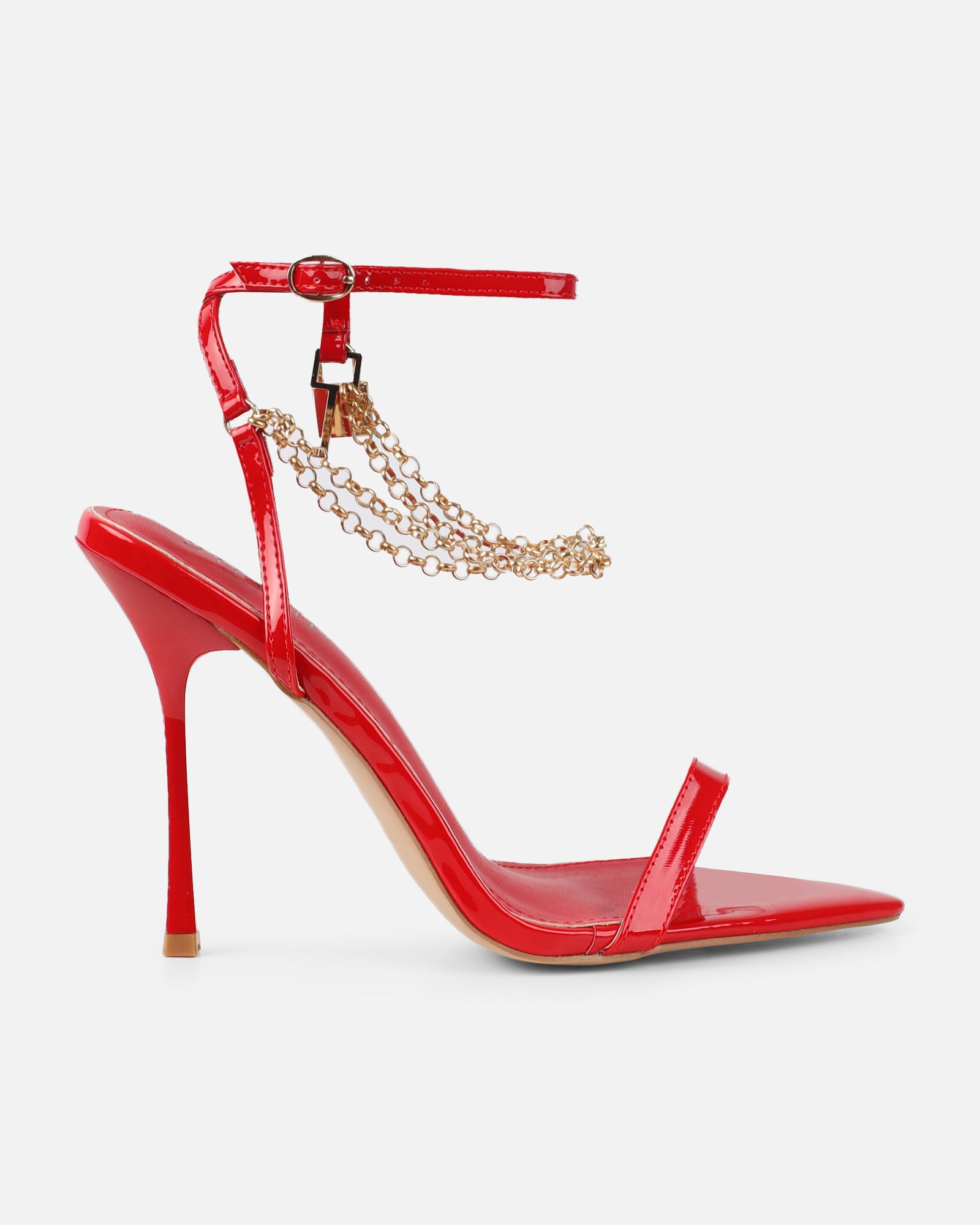 Dafni Red Patent Padlock Detail Heeled Sandals | SIMMI London