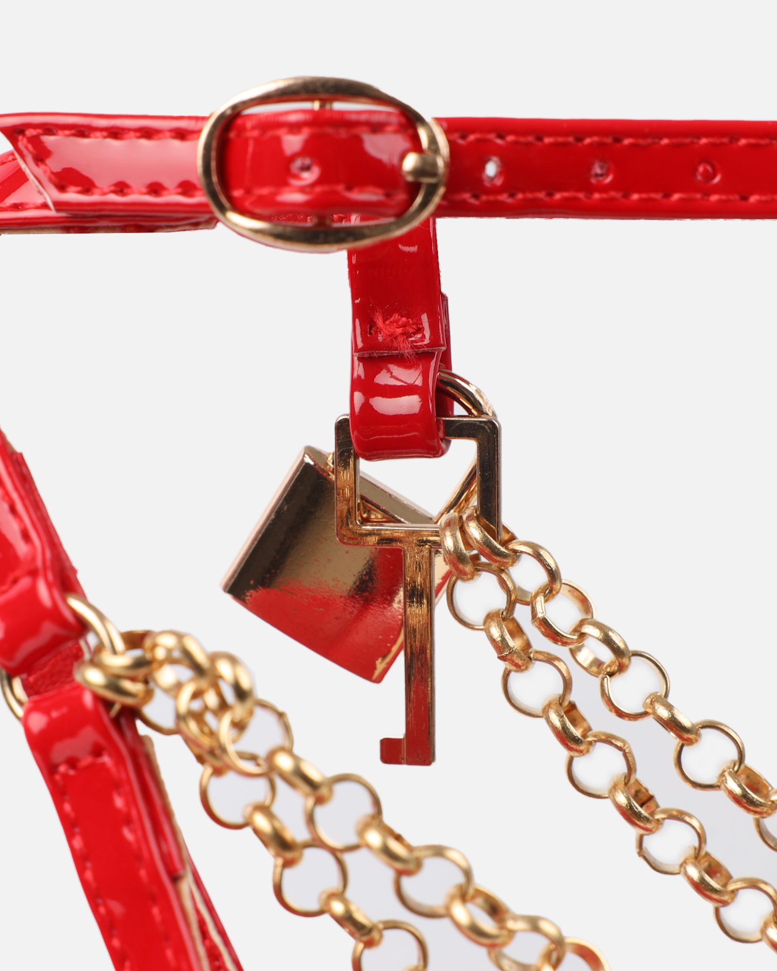 Dafni Red Patent Padlock Detail Heeled Sandals | SIMMI London