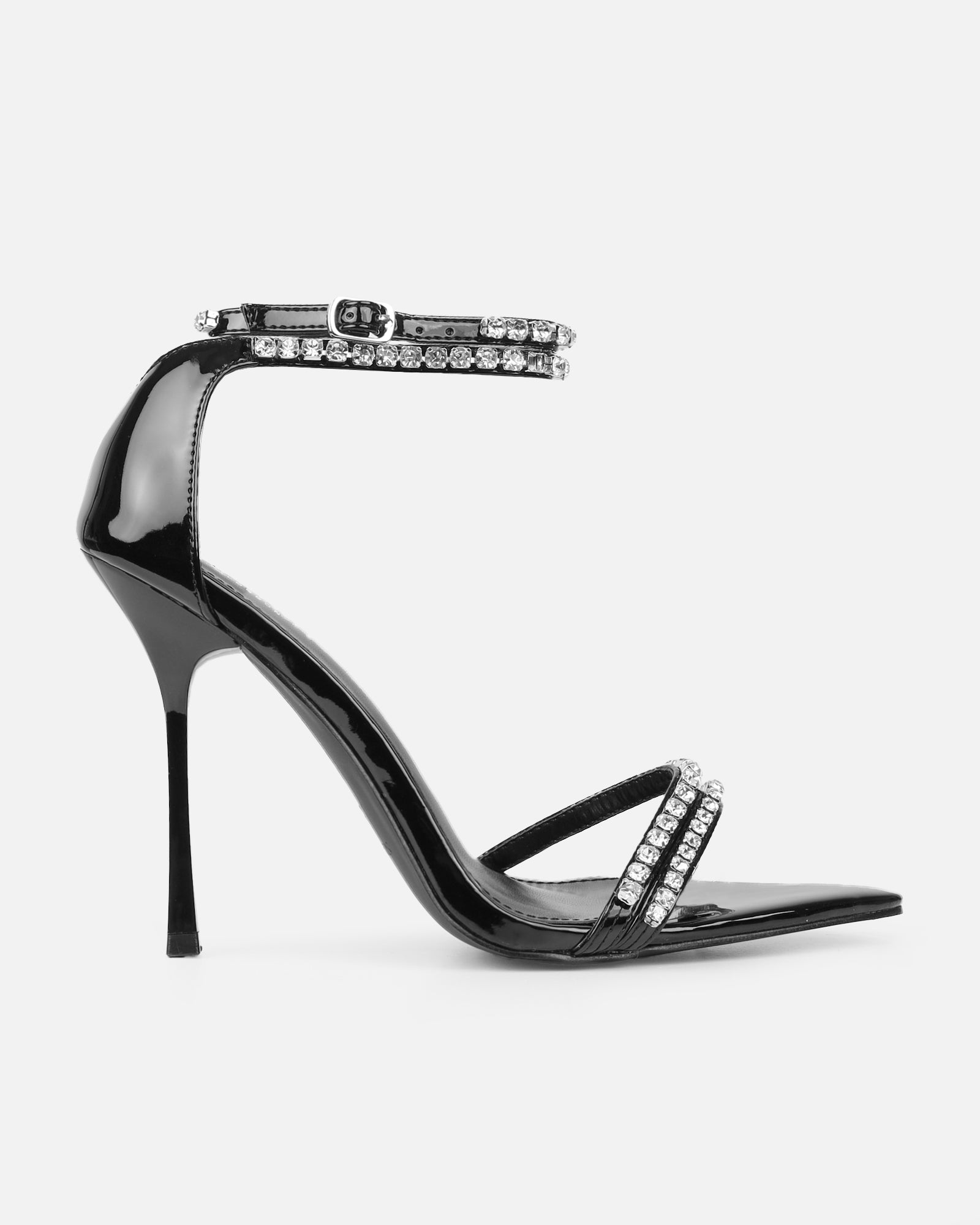 Brielle Black Patent Diamante Heeled Sandals| SIMMI London