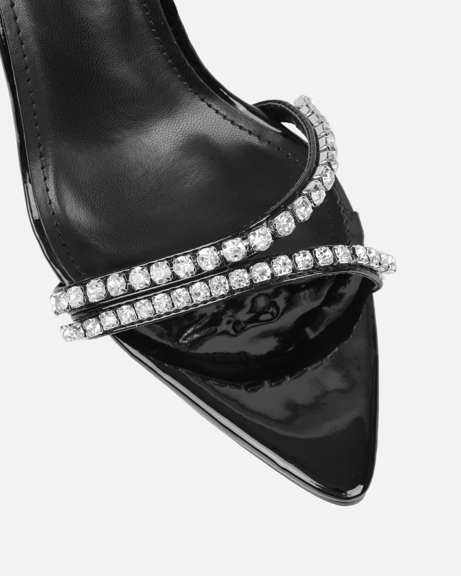 Brielle Black Patent Diamante Heeled Sandals| SIMMI London