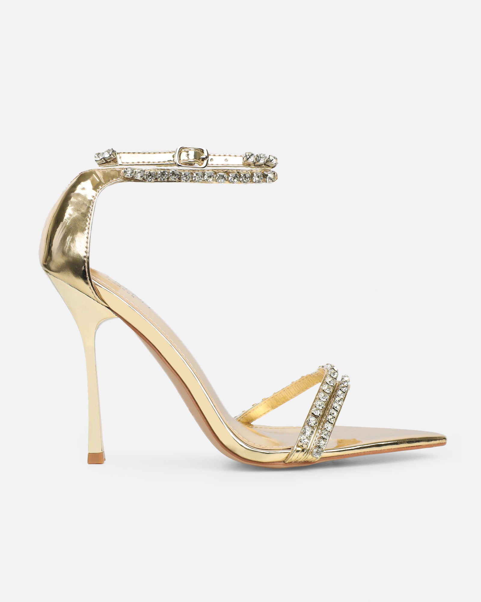Brielle Gold Mirror Diamante Heeled Sandals| SIMMI London