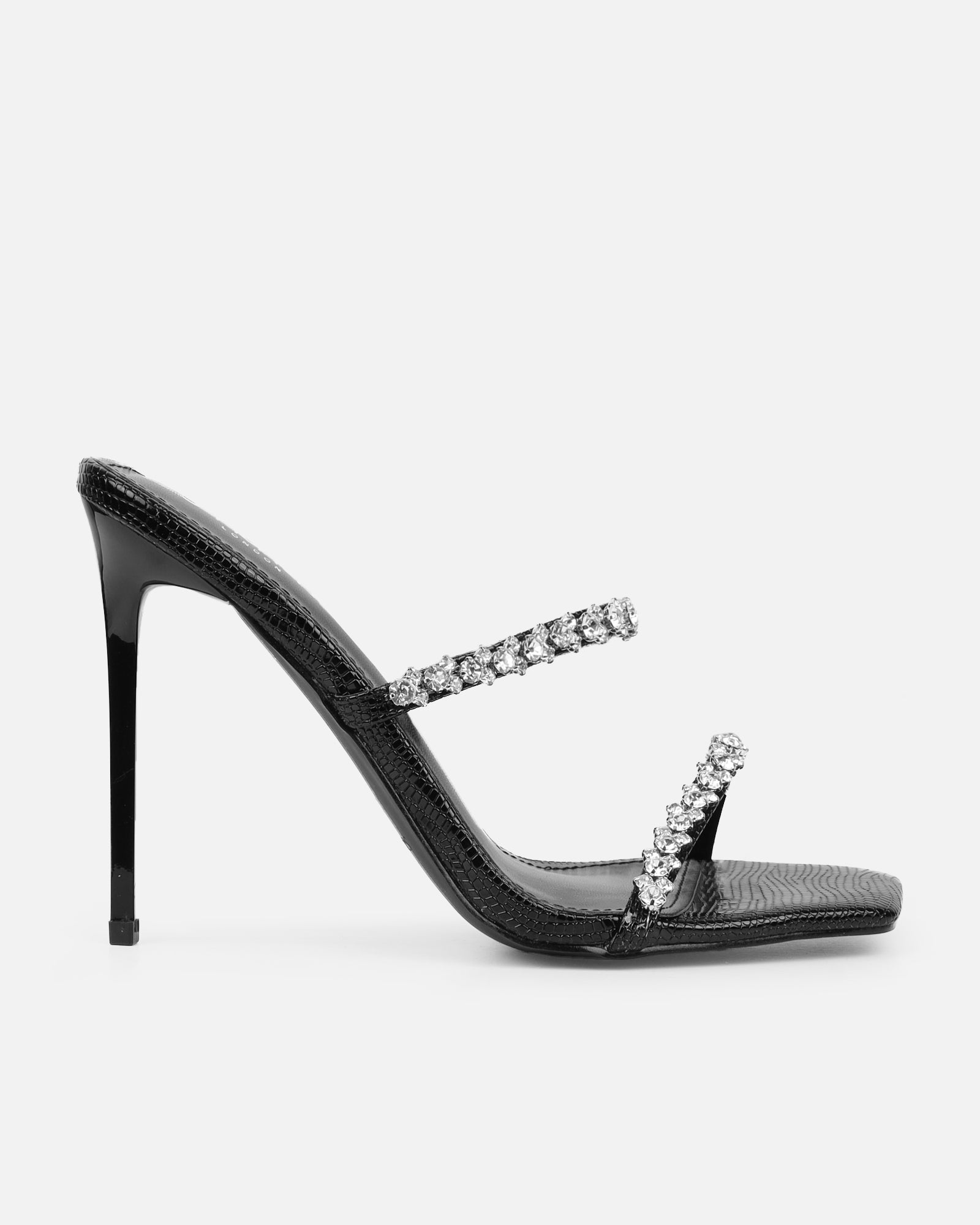 Daizy black snake effect diamante heeled sandals | SIMMI London