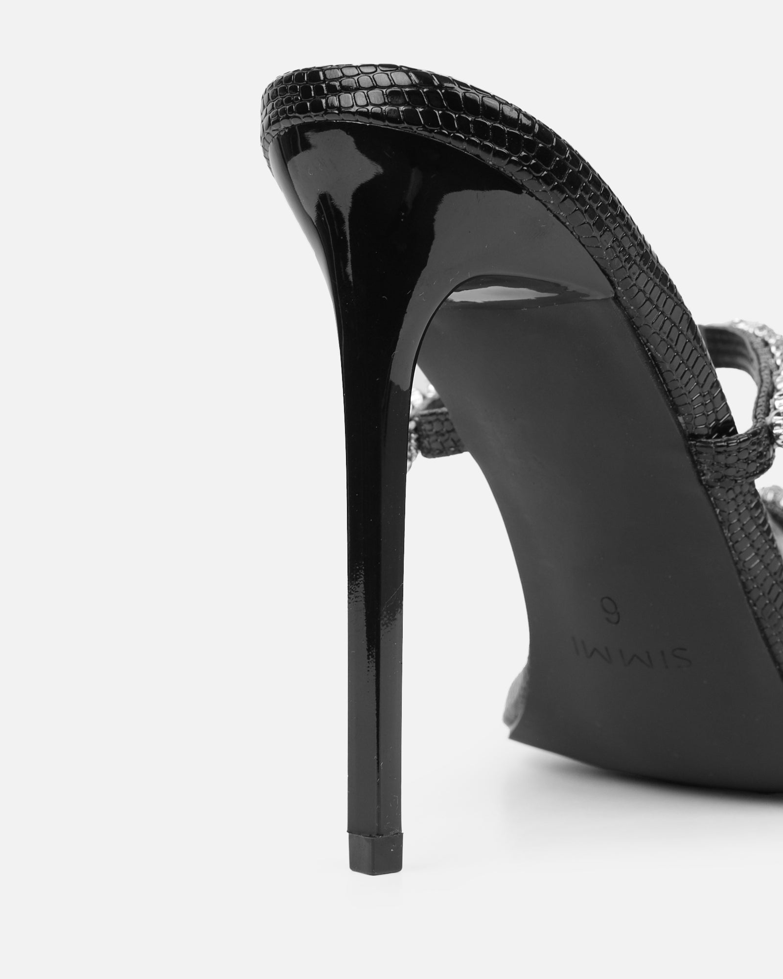 Daizy black snake effect diamante heeled sandals | SIMMI London