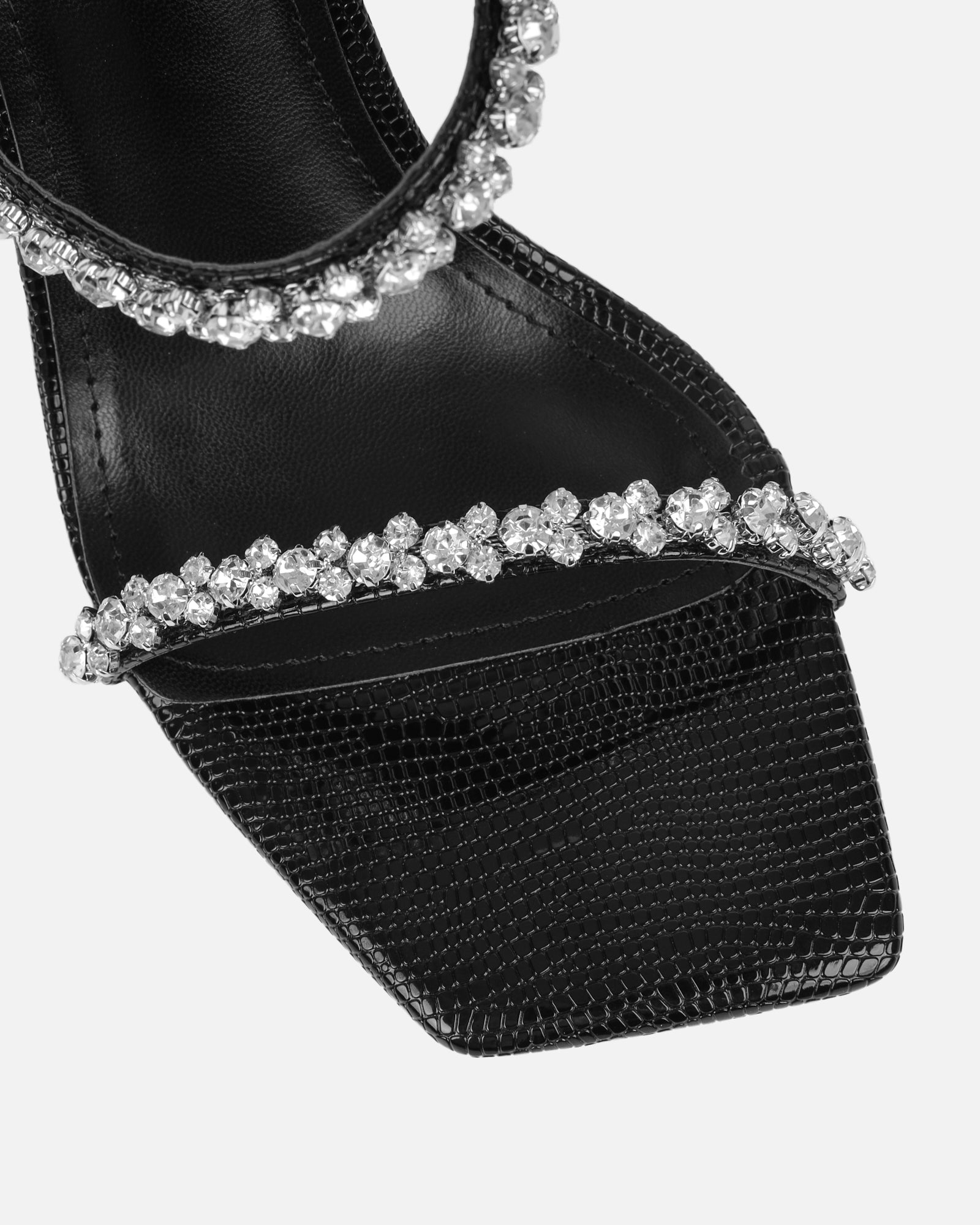 Daizy black snake effect diamante heeled sandals | SIMMI London
