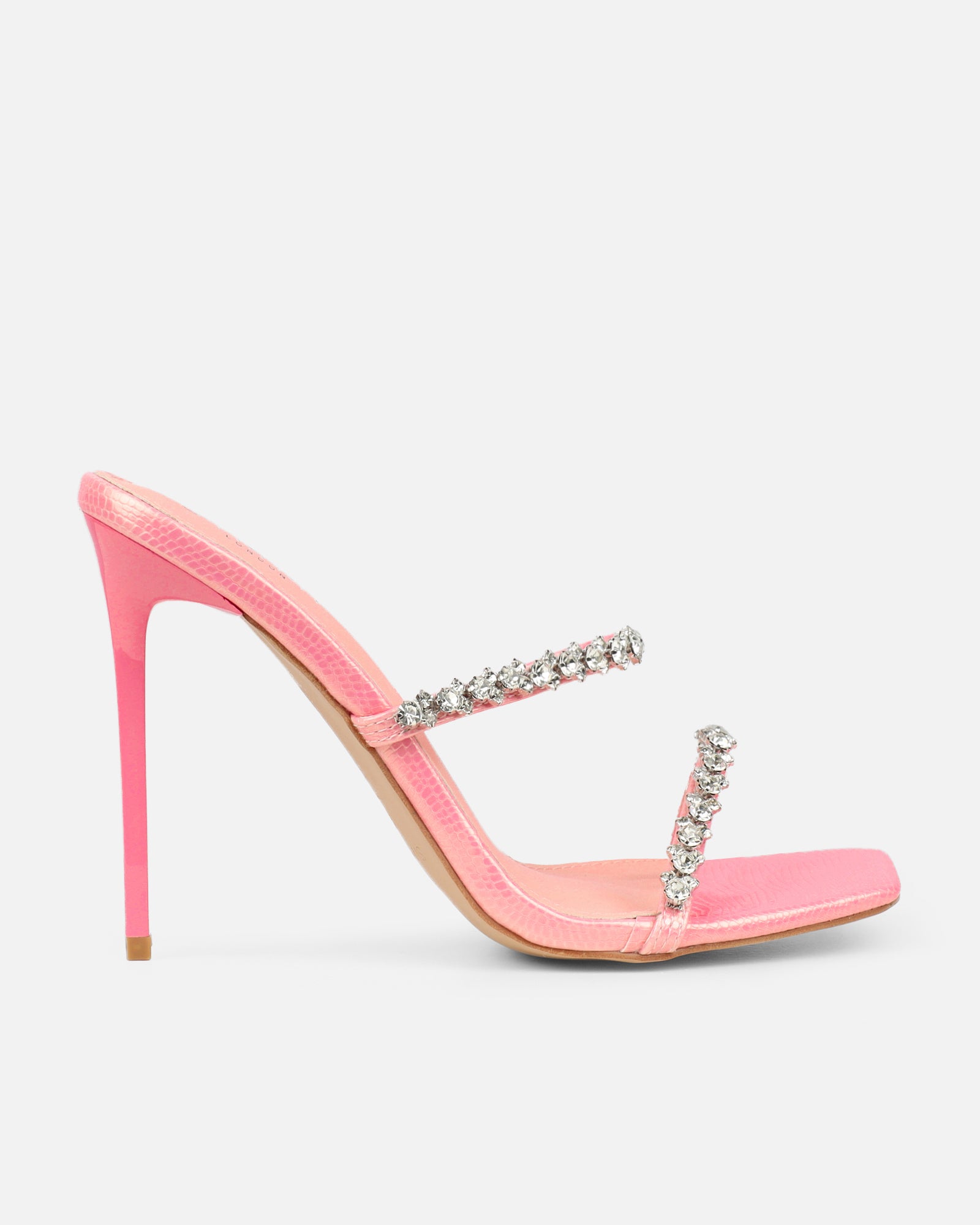Daizy Pink Snake Effect Diamante Heeled Sandals | SIMMI London