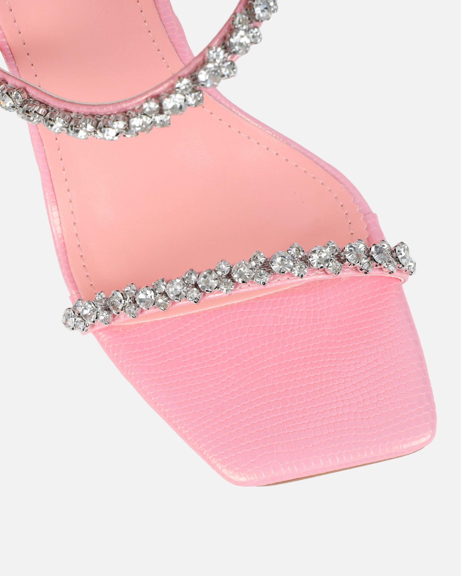 Daizy Pink Snake Effect Diamante Heeled Sandals | SIMMI London