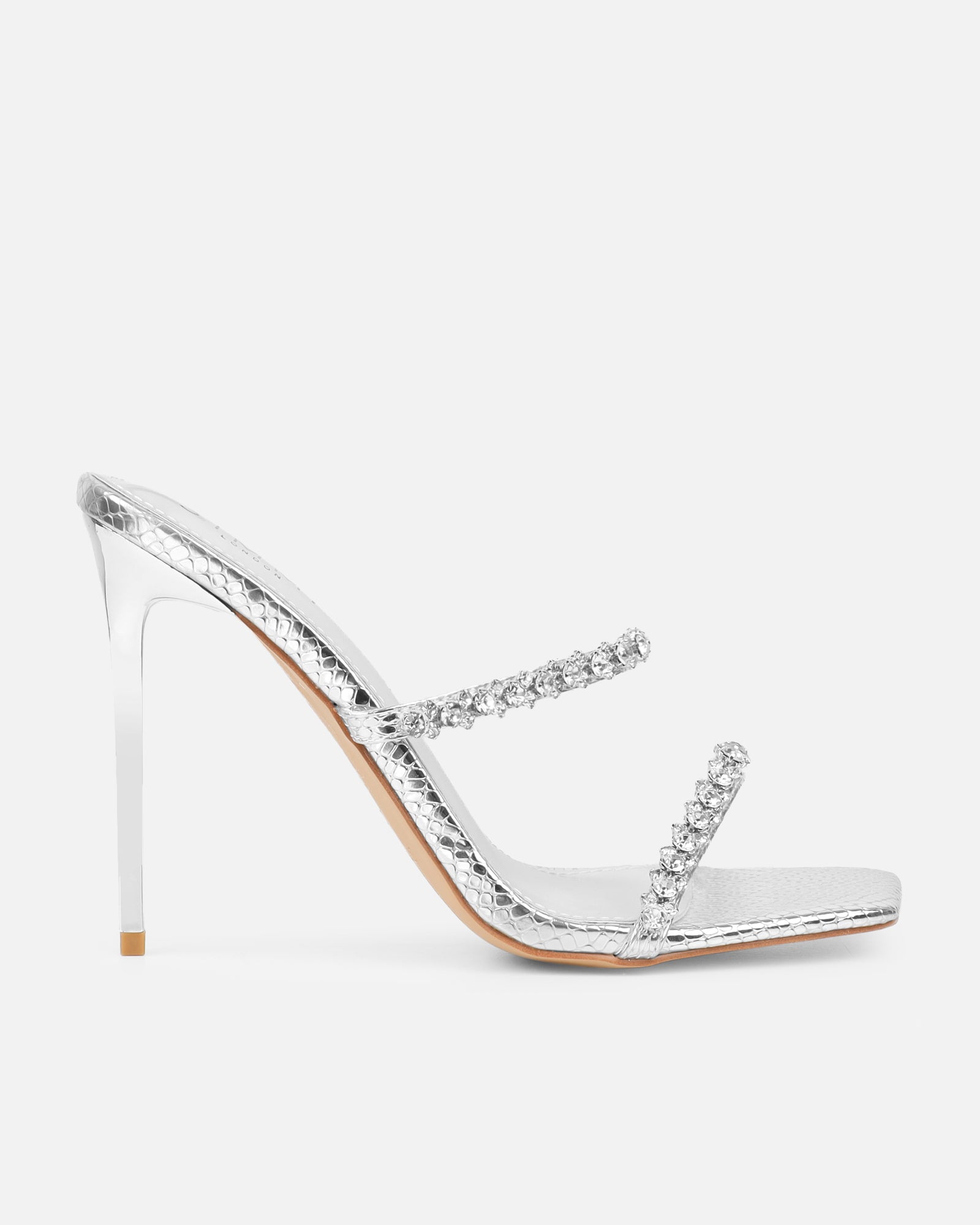 Daizy silver snake effect diamante heeled sandals | SIMMI London