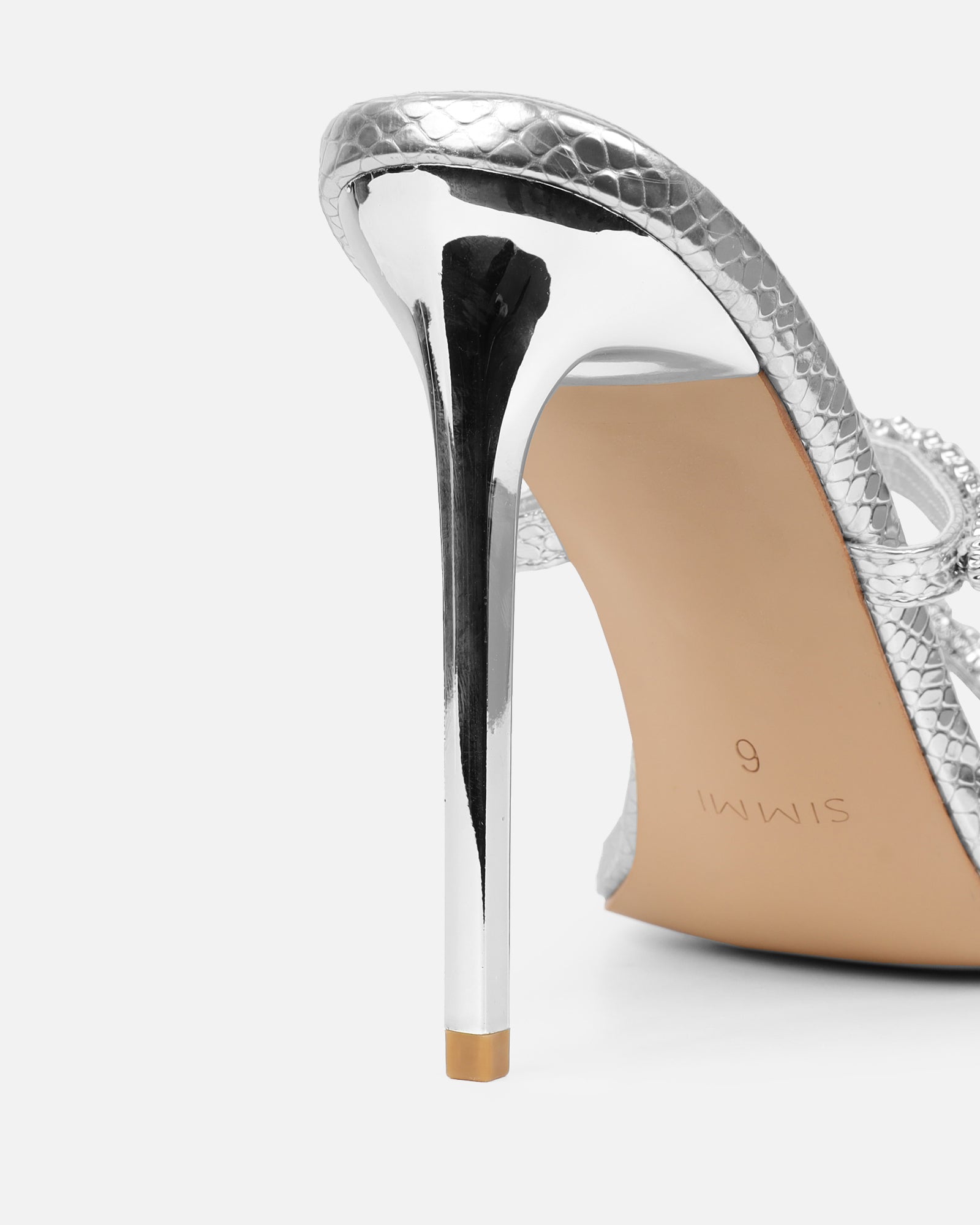 Daizy silver snake effect diamante heeled sandals | SIMMI London