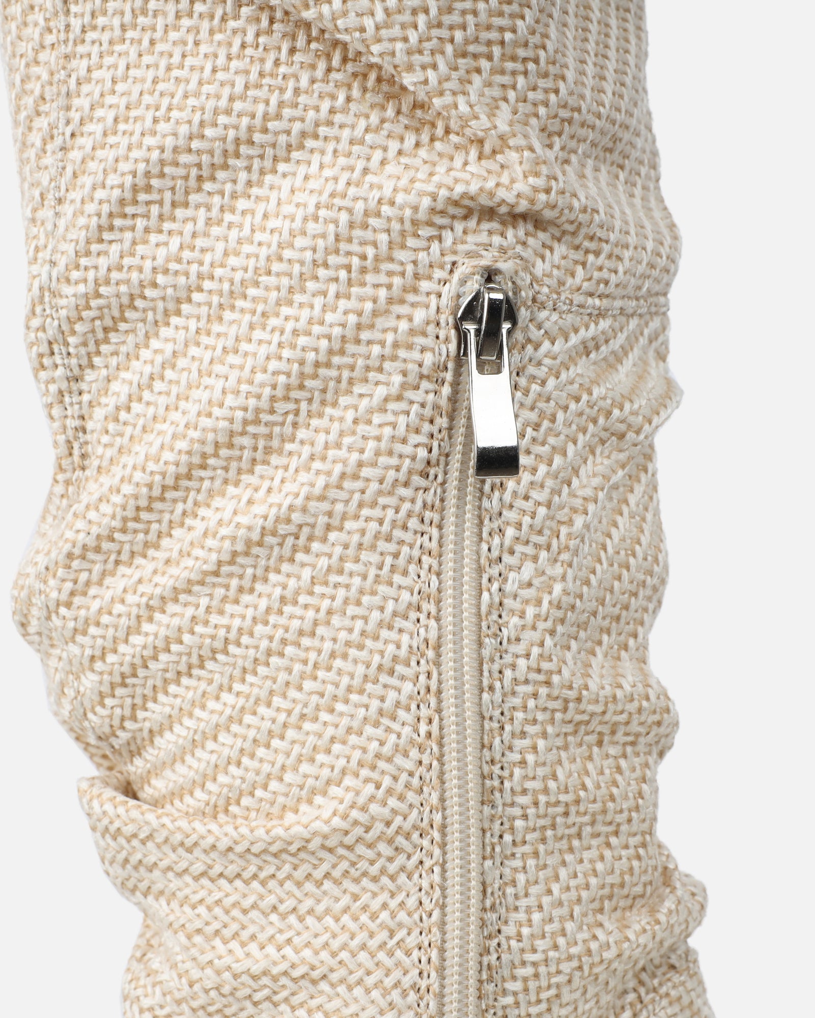 Dakira Beige Woven Over The Knee Open Toe Boots | SIMMI London