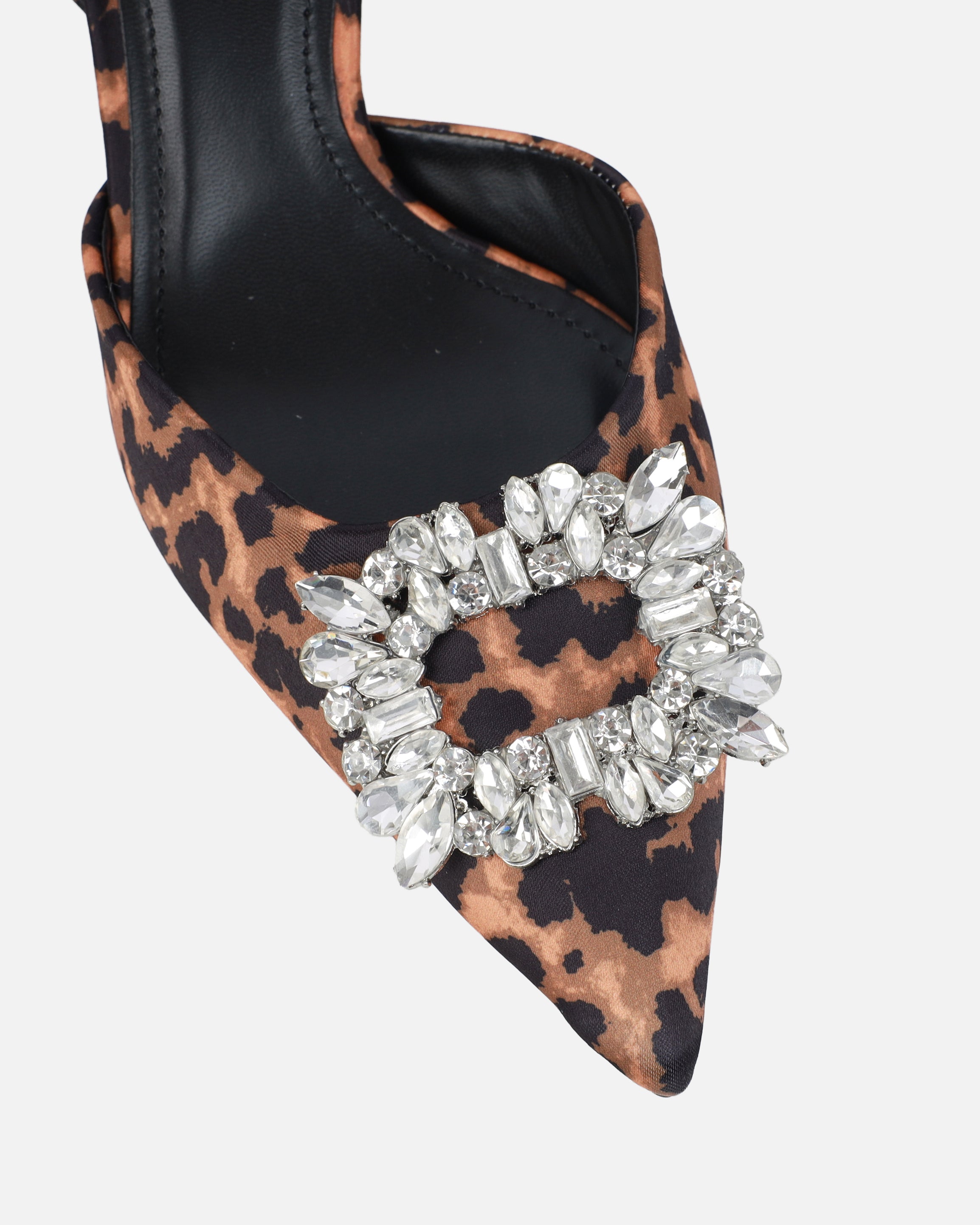 Dalary Faux Leopard Print Diamante Low Court Heeled Shoes | SIMMI London