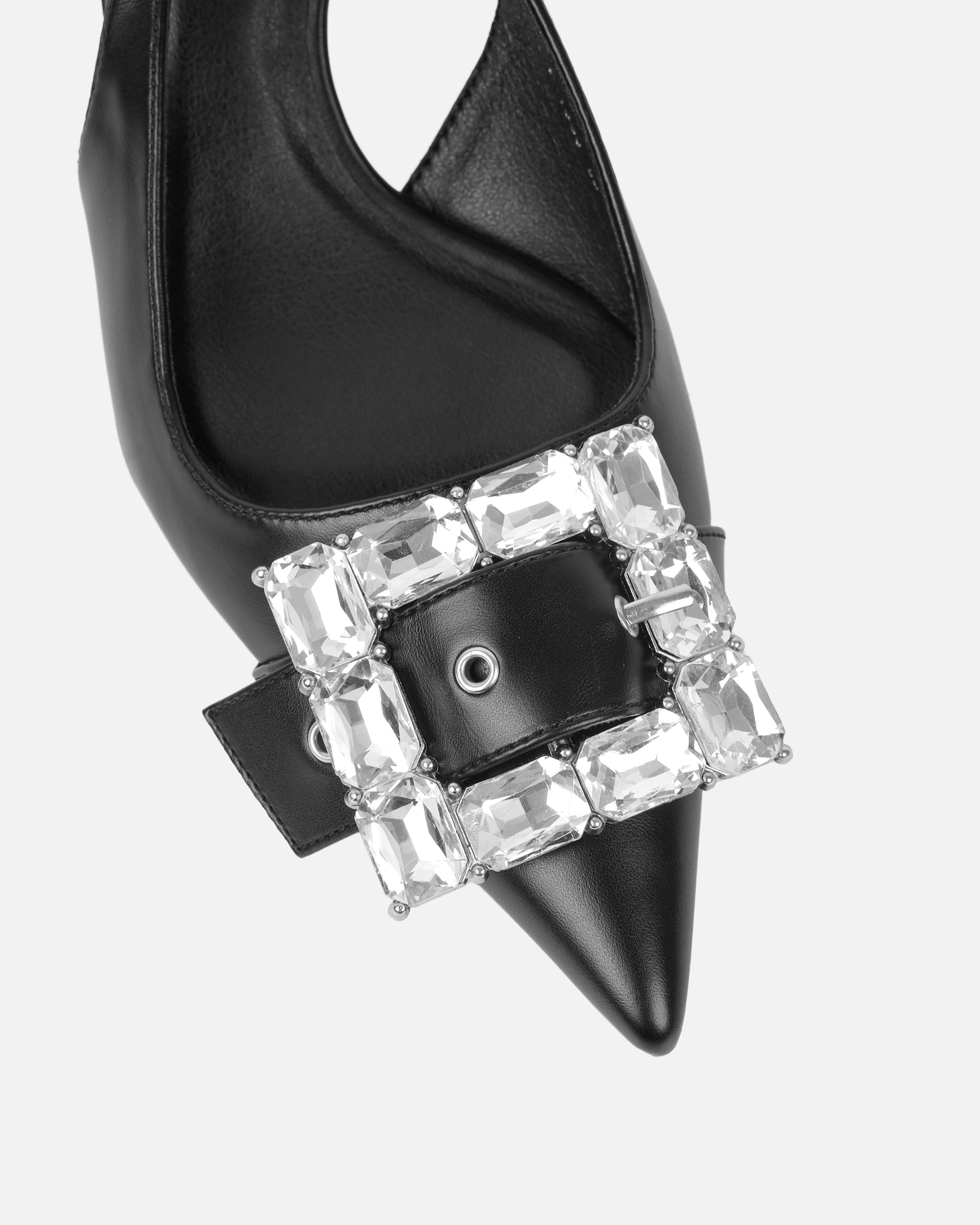 Ardenne Black Diamante Low Court Heeled Shoes | SIMMI London