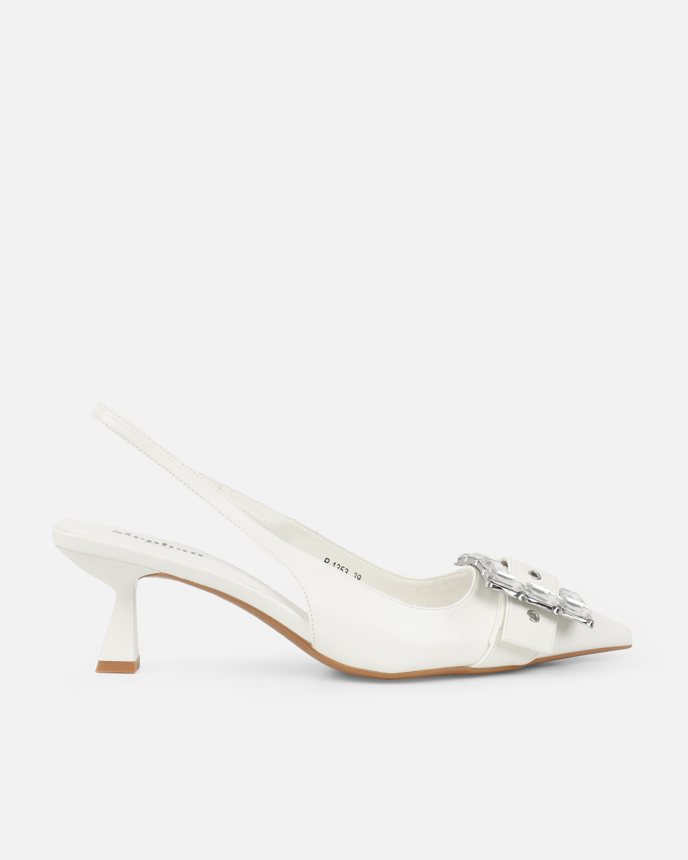 Ardenne White Diamante Low Court Heeled Shoes | SIMMI London