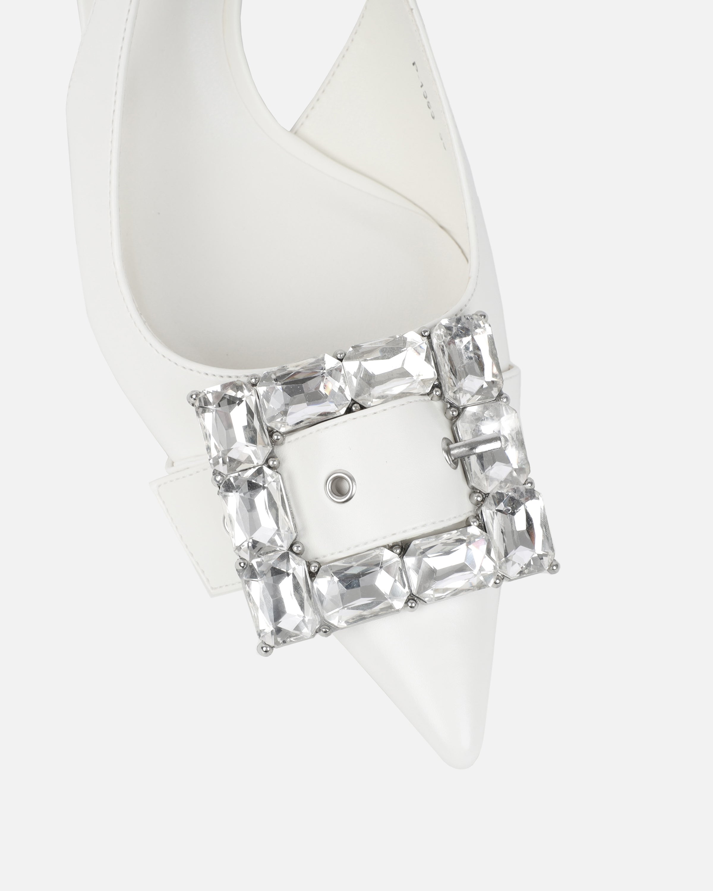 Ardenne White Diamante Low Court Heeled Shoes | SIMMI London