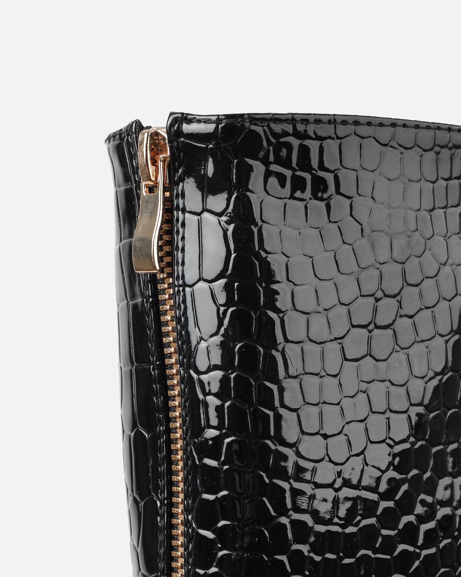 Dallis Black Patent Faux Croc Platform Knee High Boots |SIMMI London