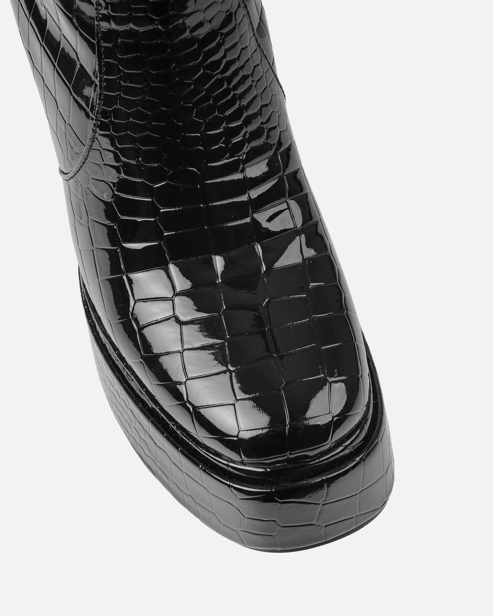 Dallis Black Patent Faux Croc Platform Knee High Boots |SIMMI London