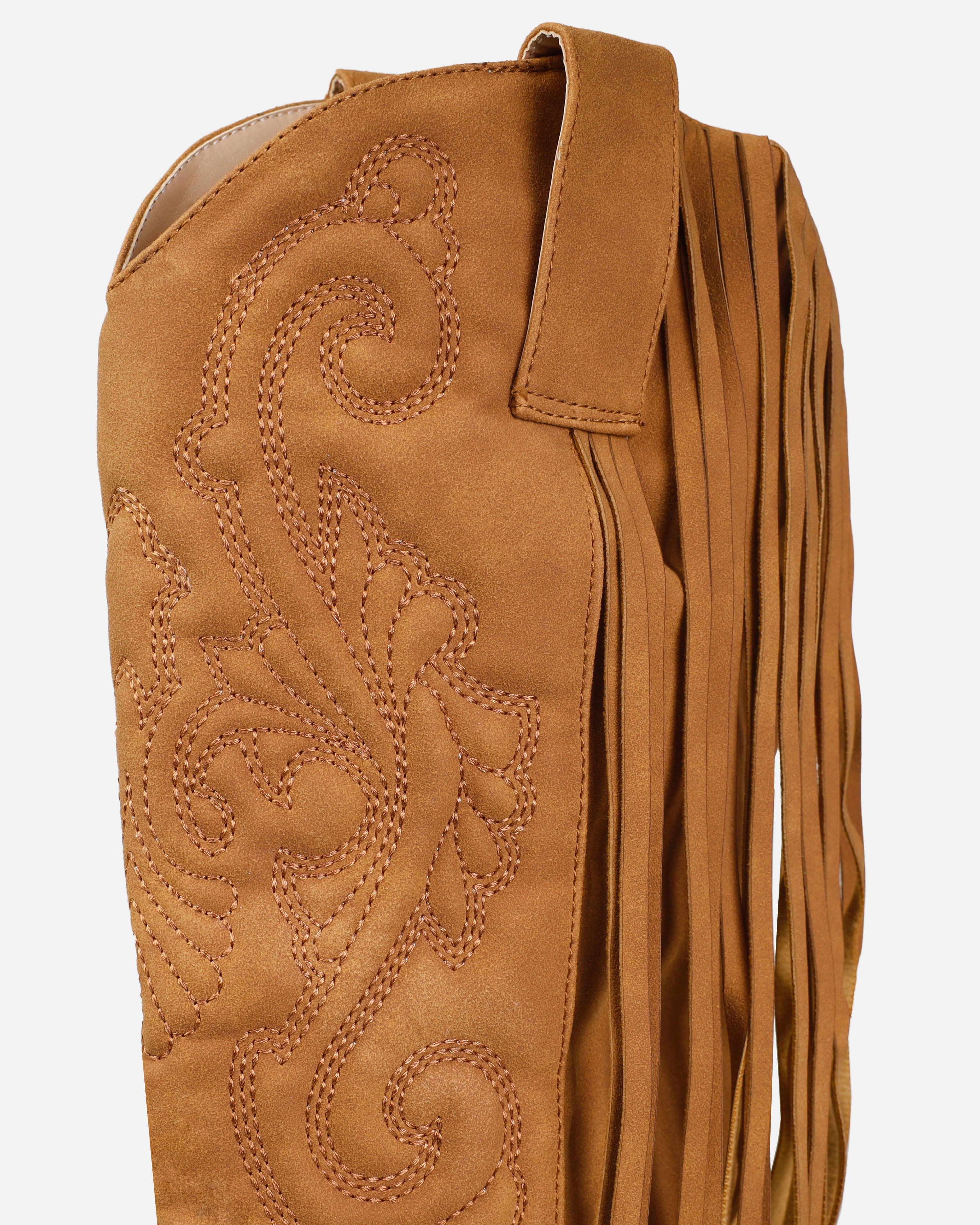 Tasha Ghouri Andrew Tan Tassle Calf Western Boots | SIMMI London