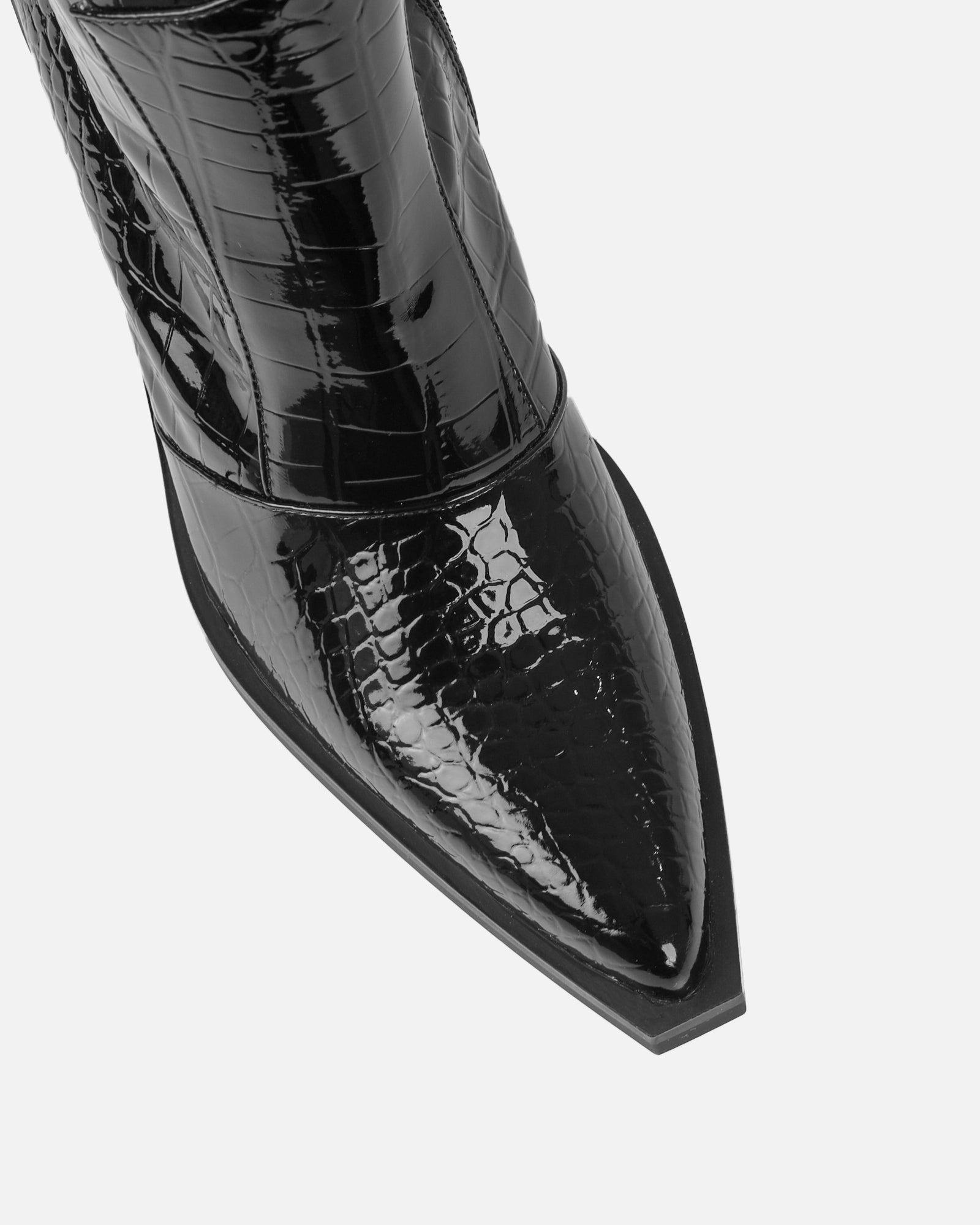 Gianni Black Patent Faux Croc Thigh High Western Boots | SIMMI London