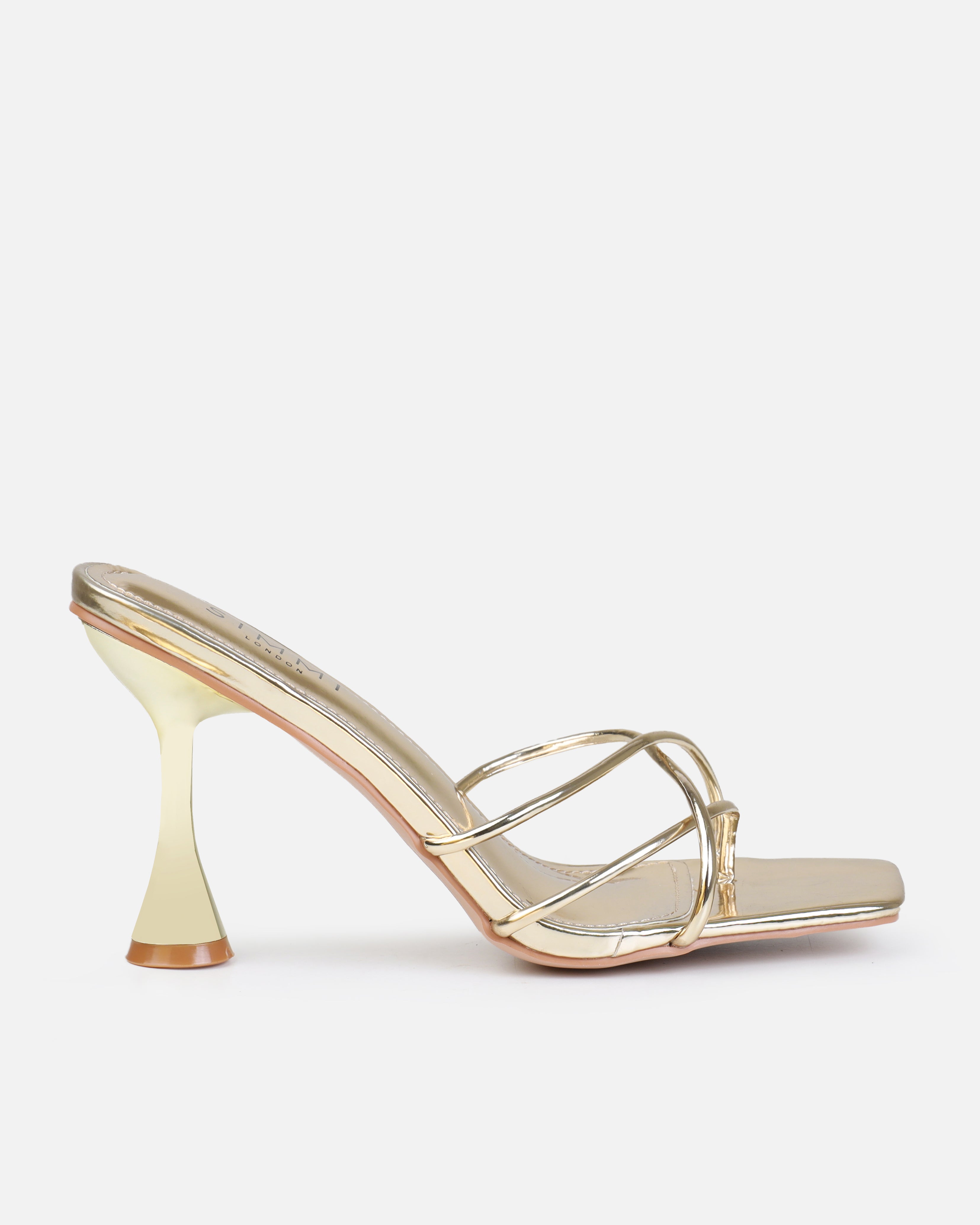 Damarai Gold Mid Heel Toe Thong Mules | SIMMI London