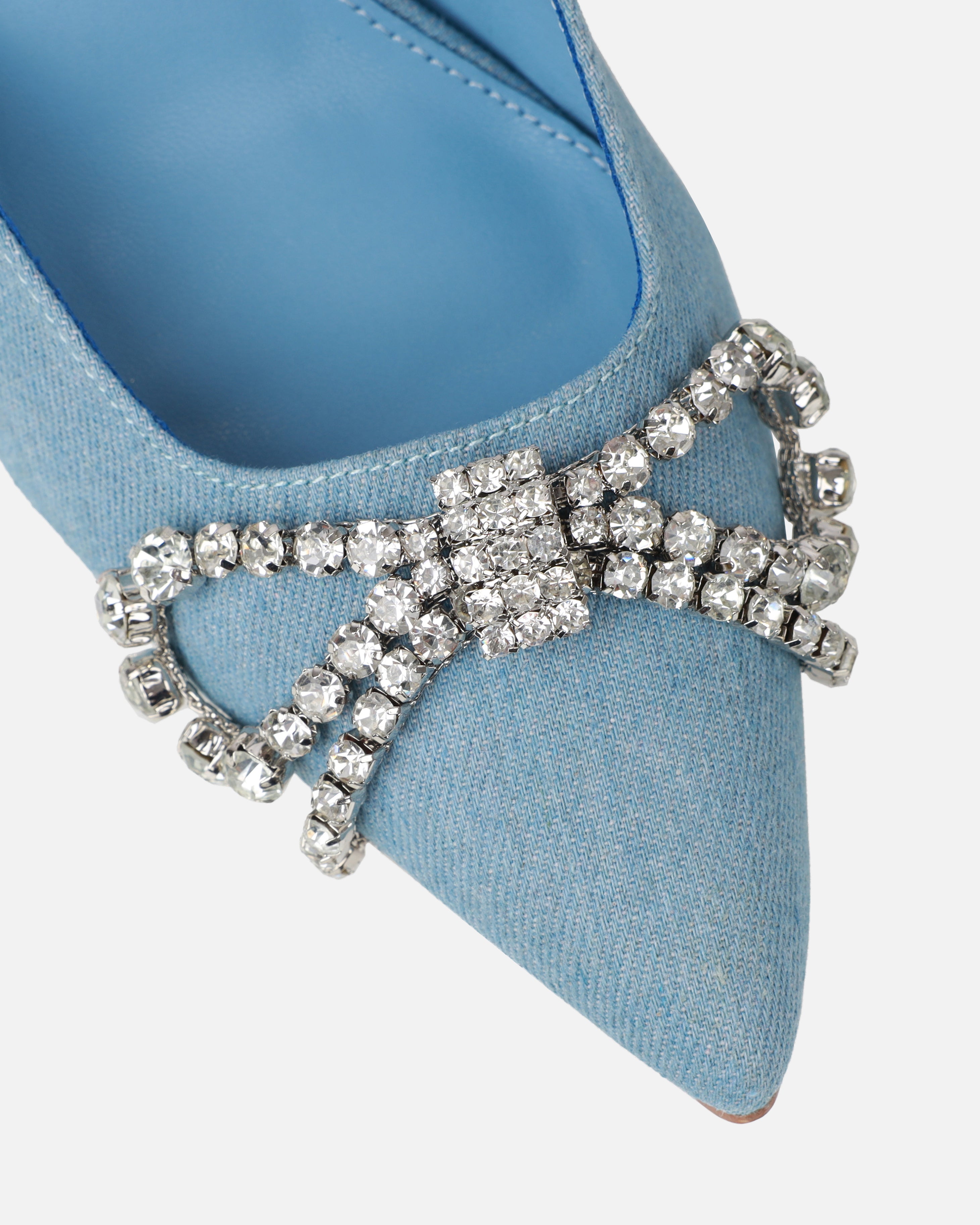 Davina Blue Denim Diamante Bow Lace Up Court Shoes | SIMMI London
