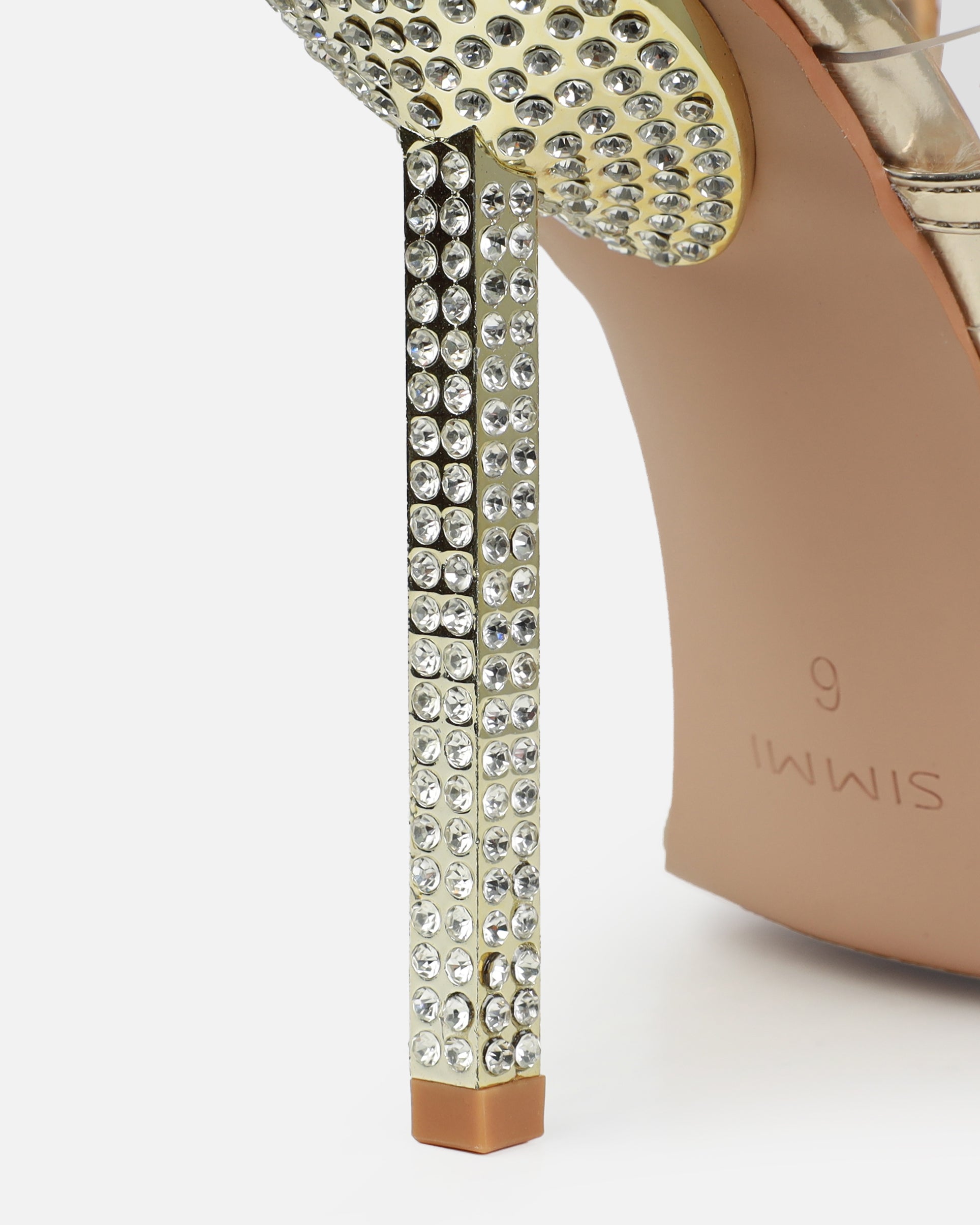 Jacqualyn Gold Clear Diamante Gem Stiletto Mules | SIMMI London