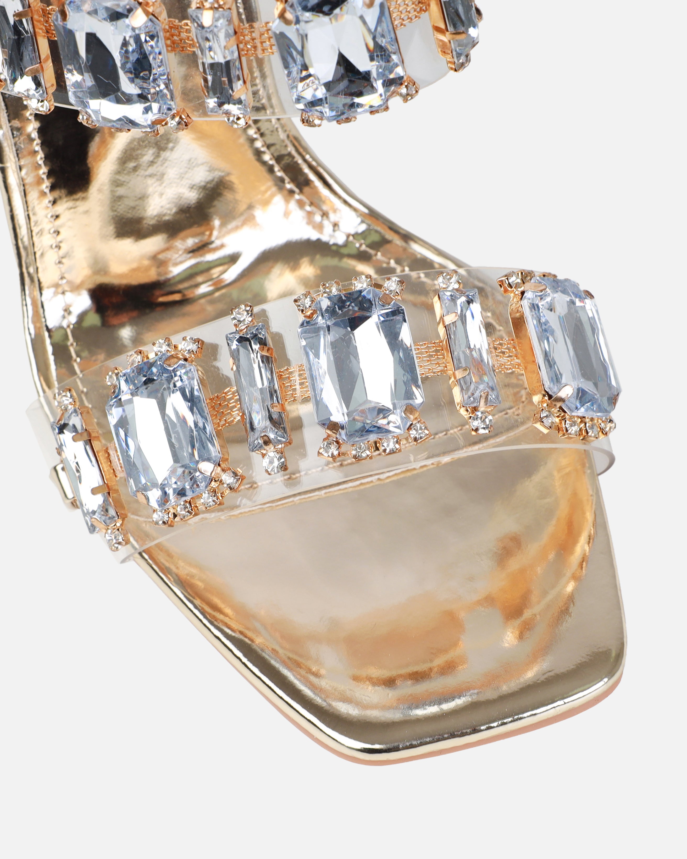 Jacqualyn Gold Clear Diamante Gem Stiletto Mules | SIMMI London