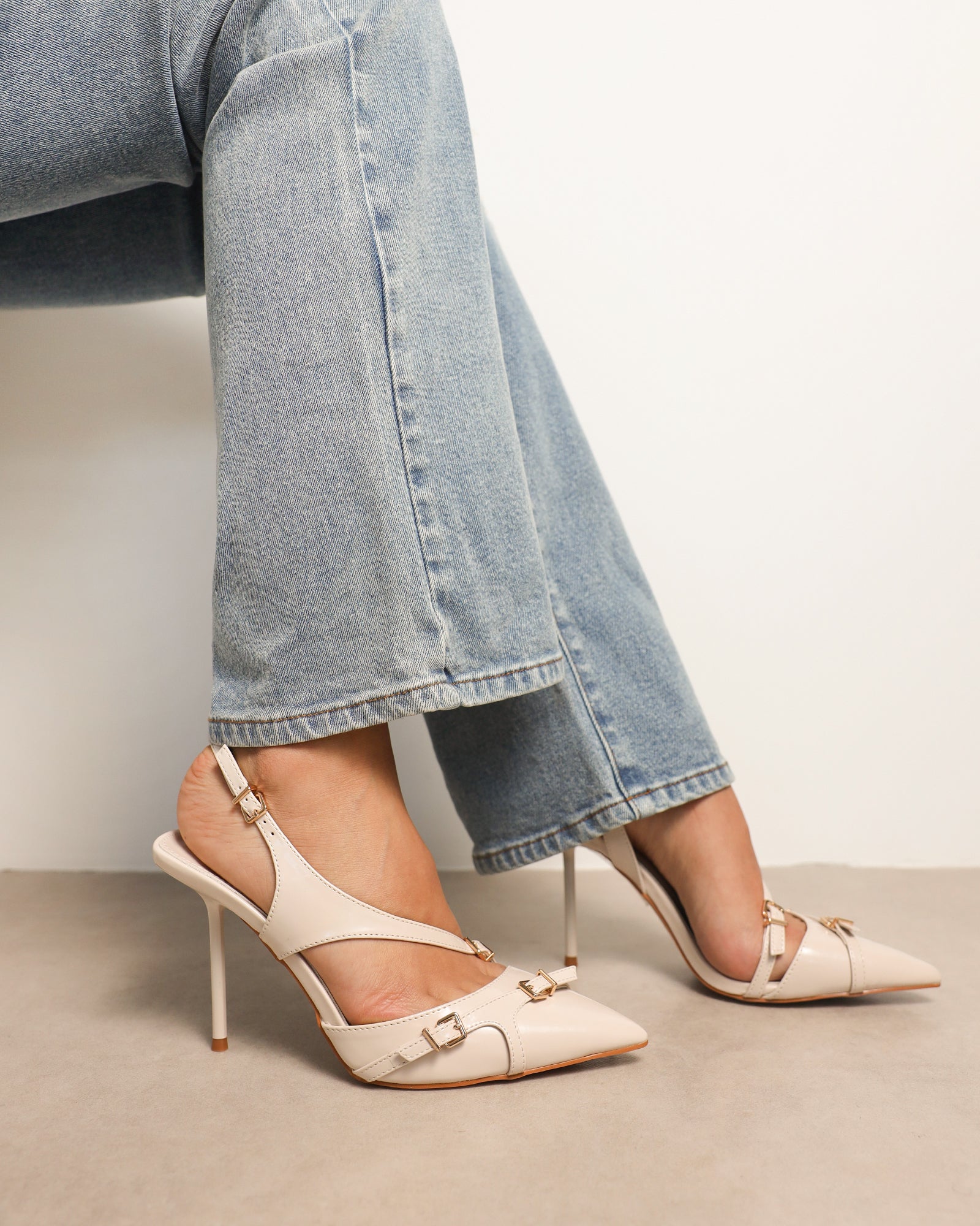 Vale stone box harness detail court shoes | SIMMI London