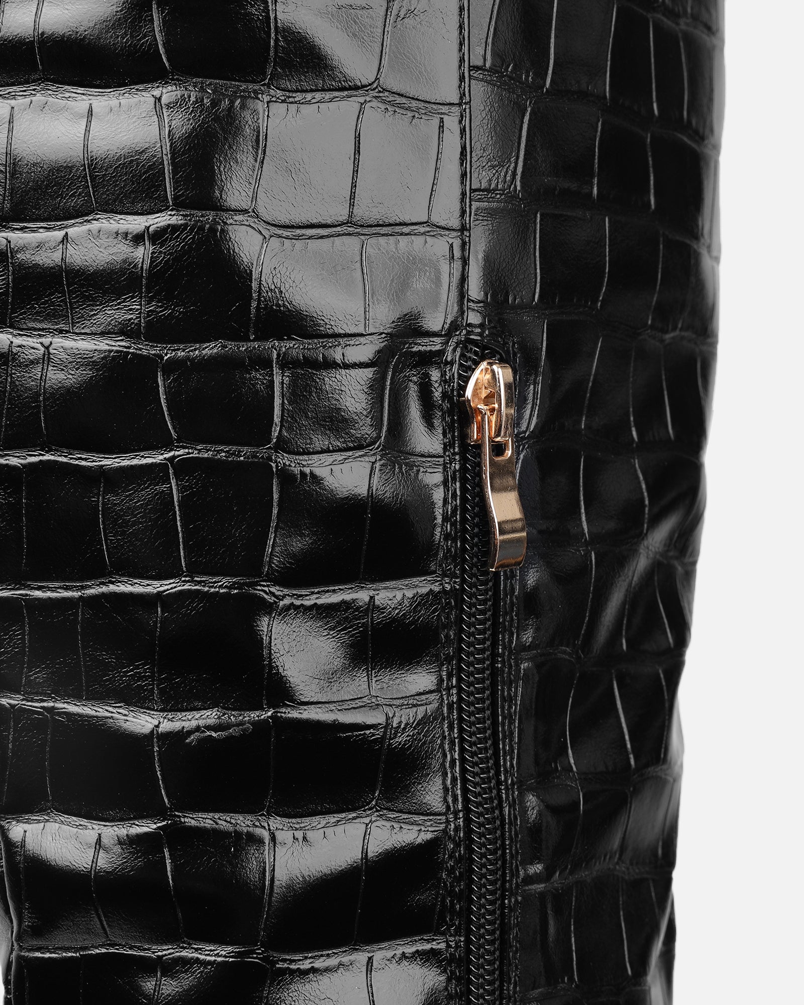 Darell Black Croc Over The Knee Block Heeled Boots | SIMMI London