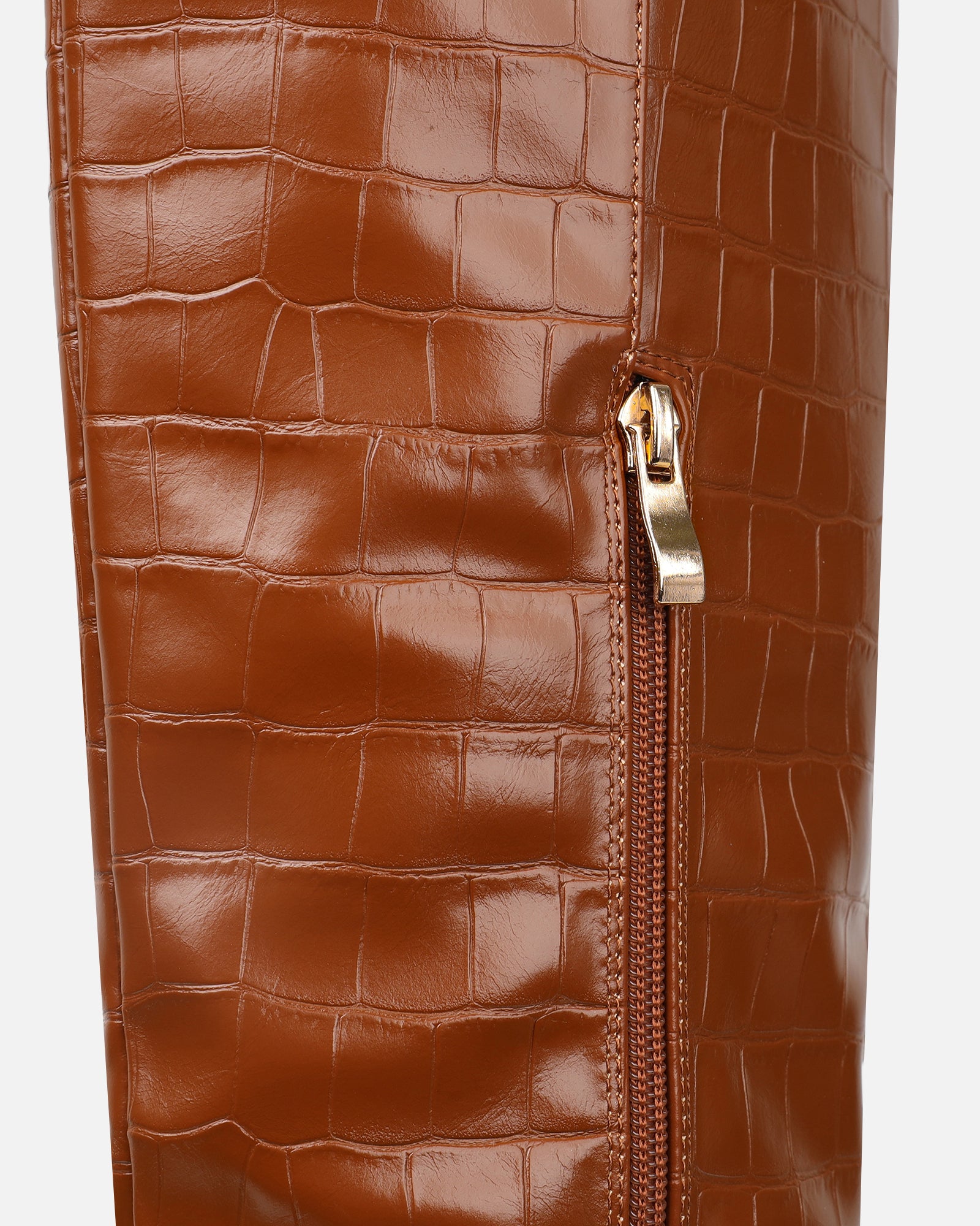 Darell Tan Croc Effect Over The Knee Block Heeled Boots | SIMMI London