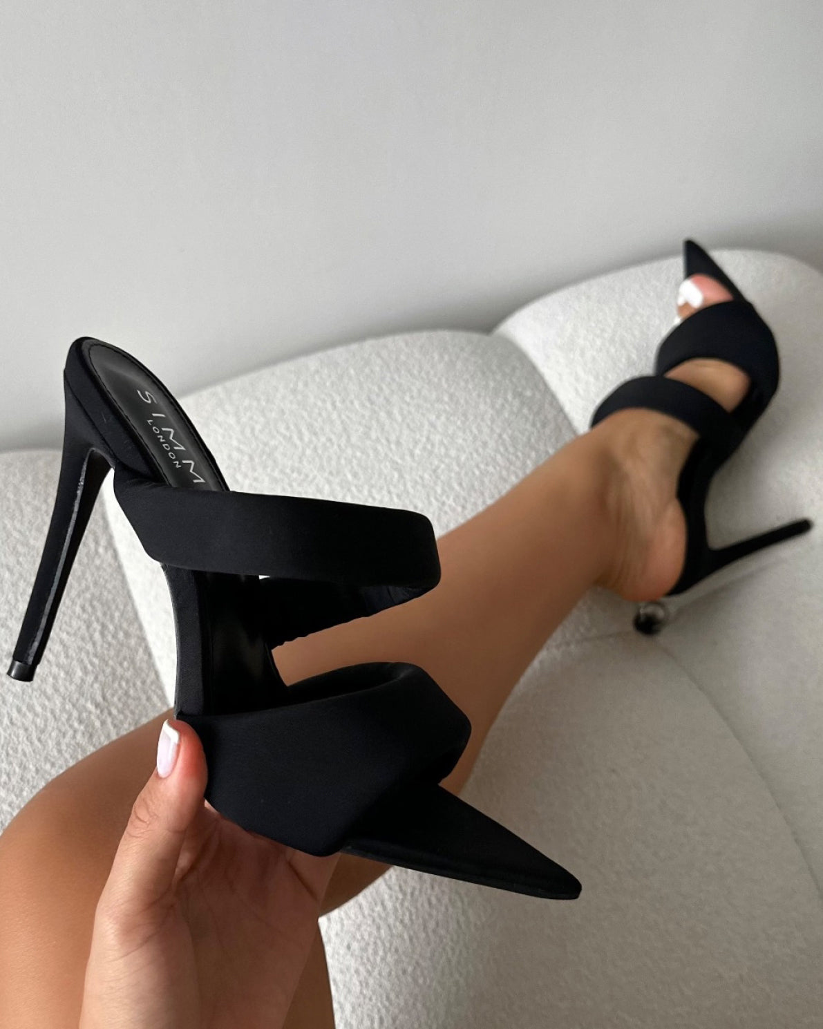 Dio Black Lycra Pointed Toe Heeled Sandals | SIMMI London