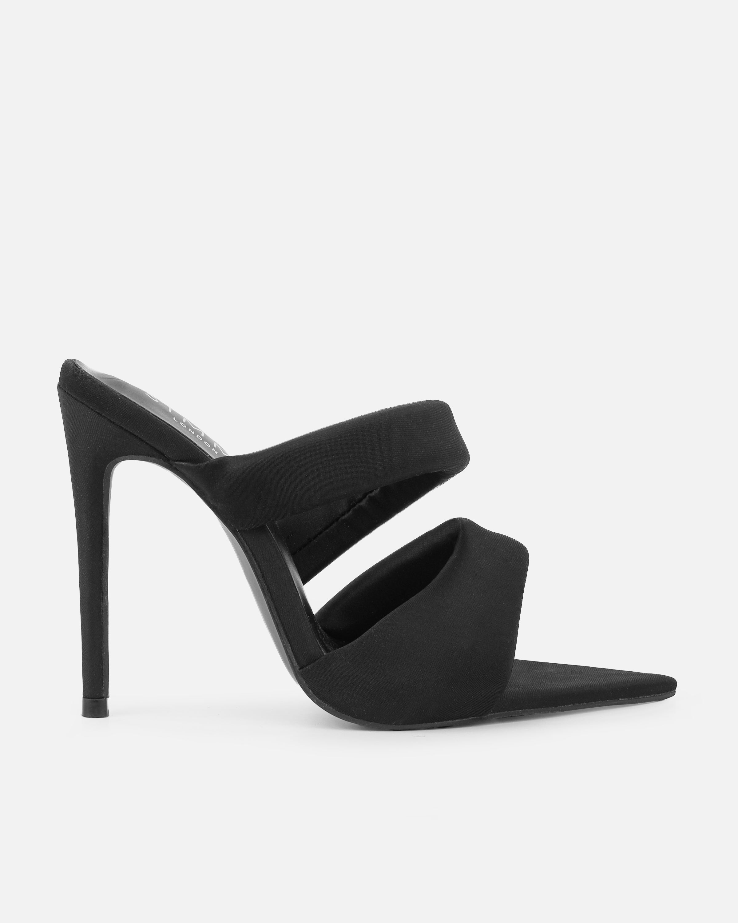 Dio Black Lycra Pointed Toe Heeled Sandals | SIMMI London