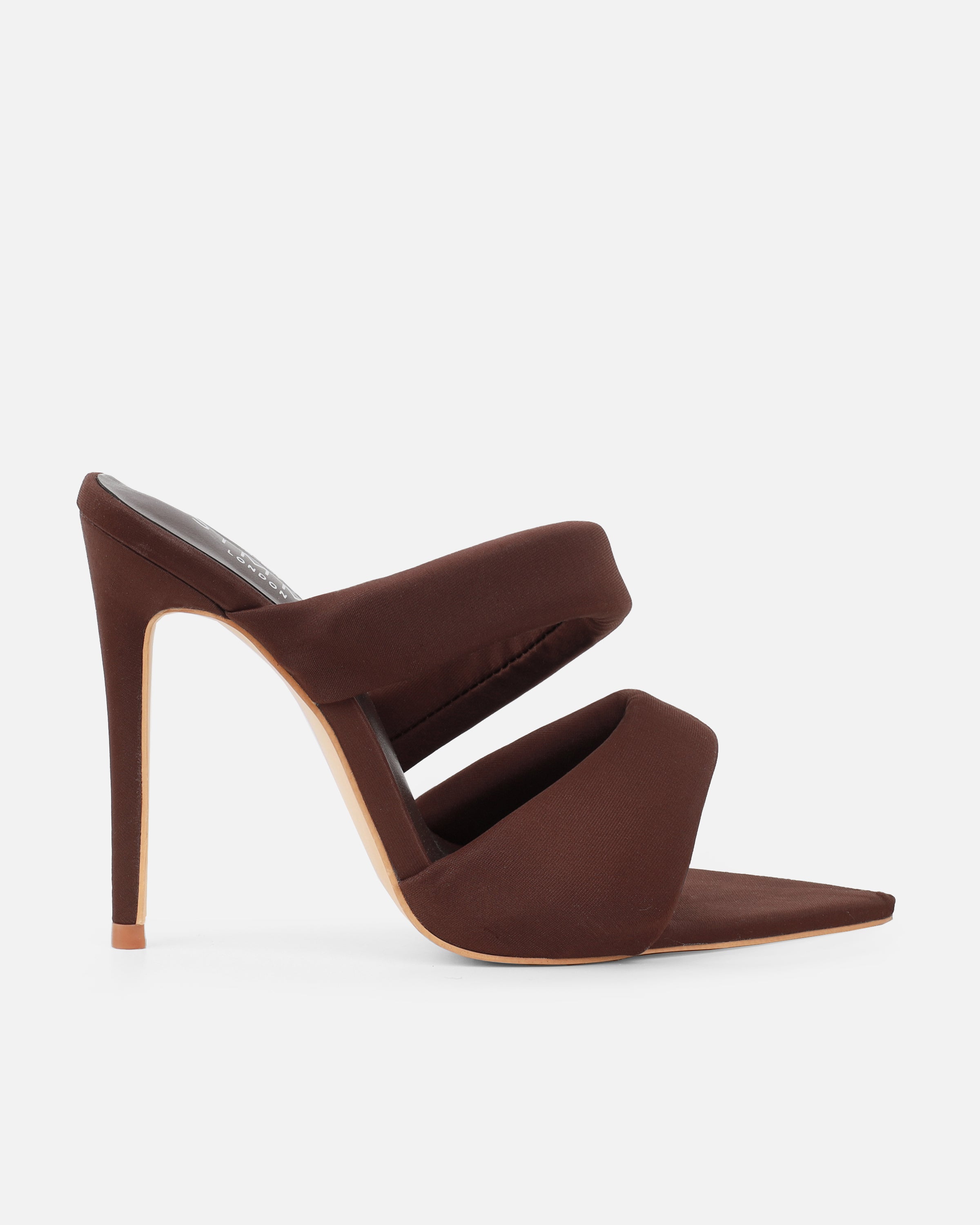 Dio chocolate lycra pointed toe heeled sandals | SIMMI London