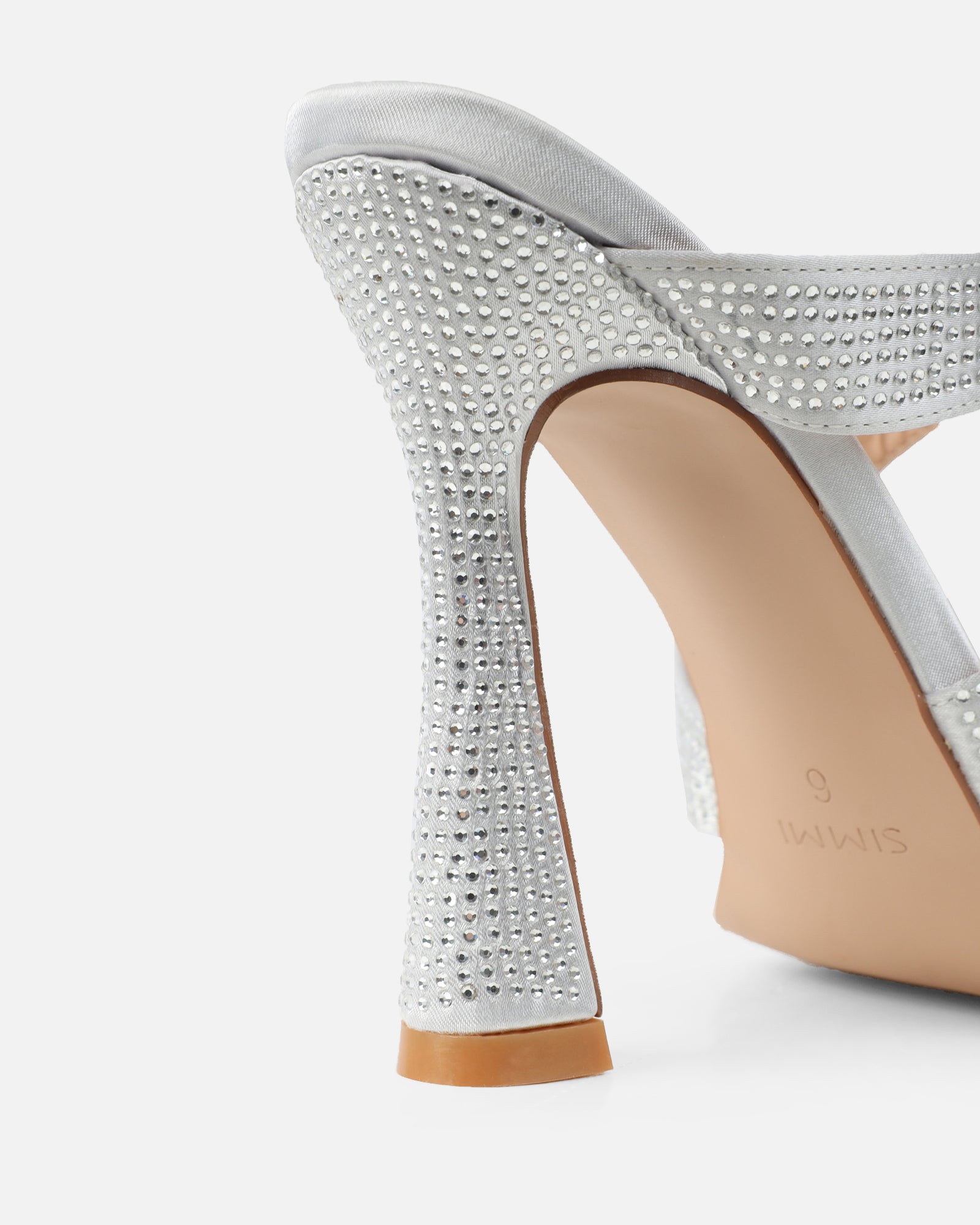 Pinky Silver Diamante Detail Heeled Sandals | SIMMI London