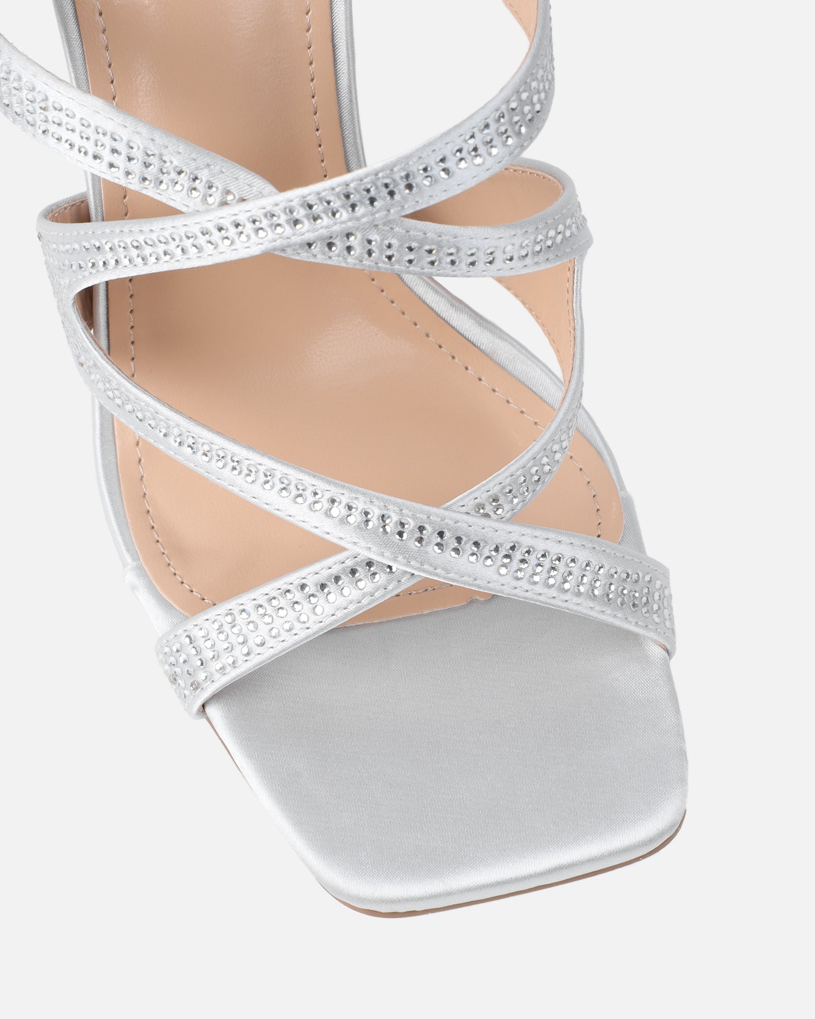 Pinky Silver Diamante Detail Heeled Sandals | SIMMI London