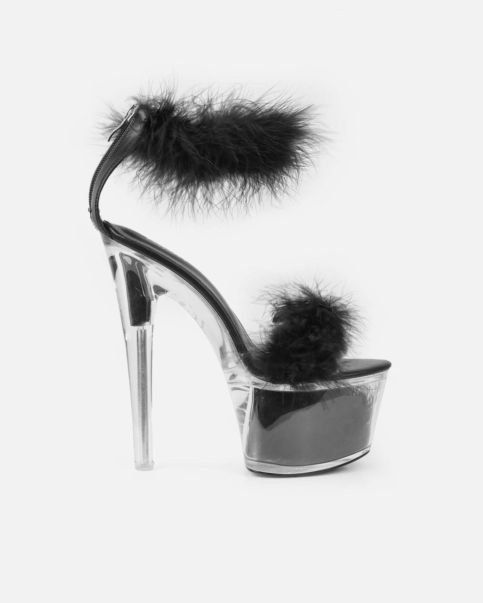 Diva Black Clear Platform Fluffy Heeled Sandals | SIMMI London