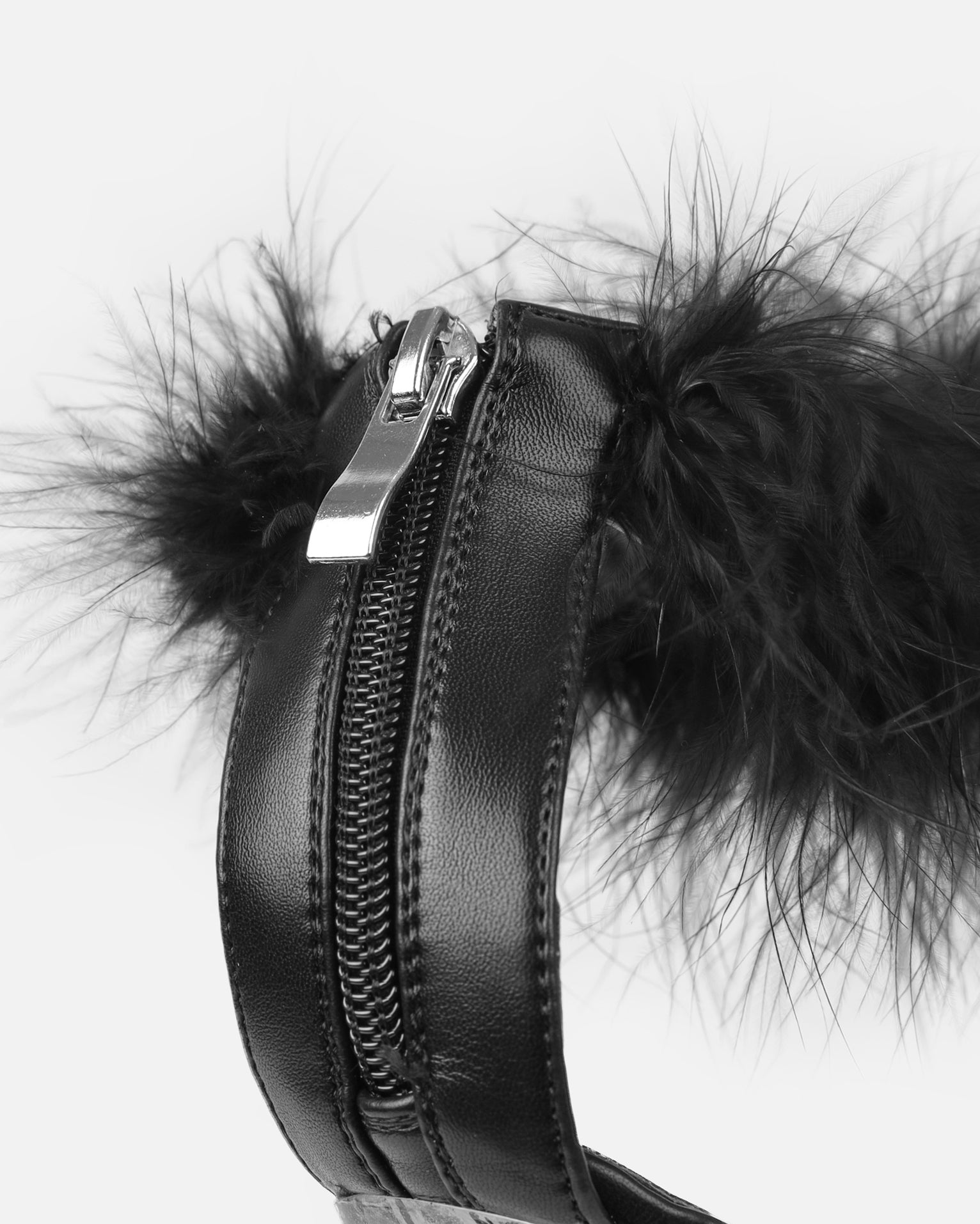 Diva Black Clear Platform Fluffy Heeled Sandals | SIMMI London