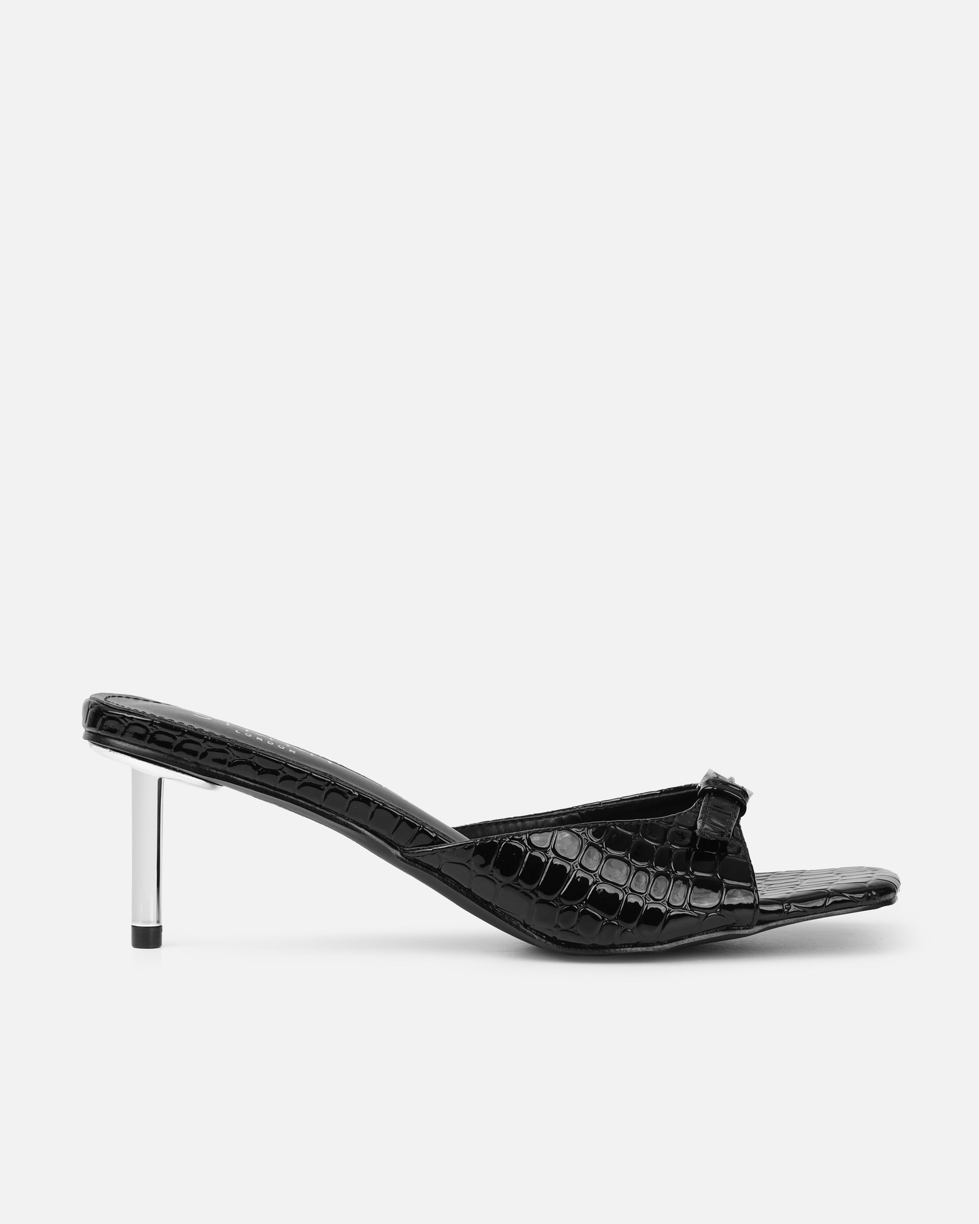 Dotty Black Croc Effect Low Heeled Mules | SIMMI London
