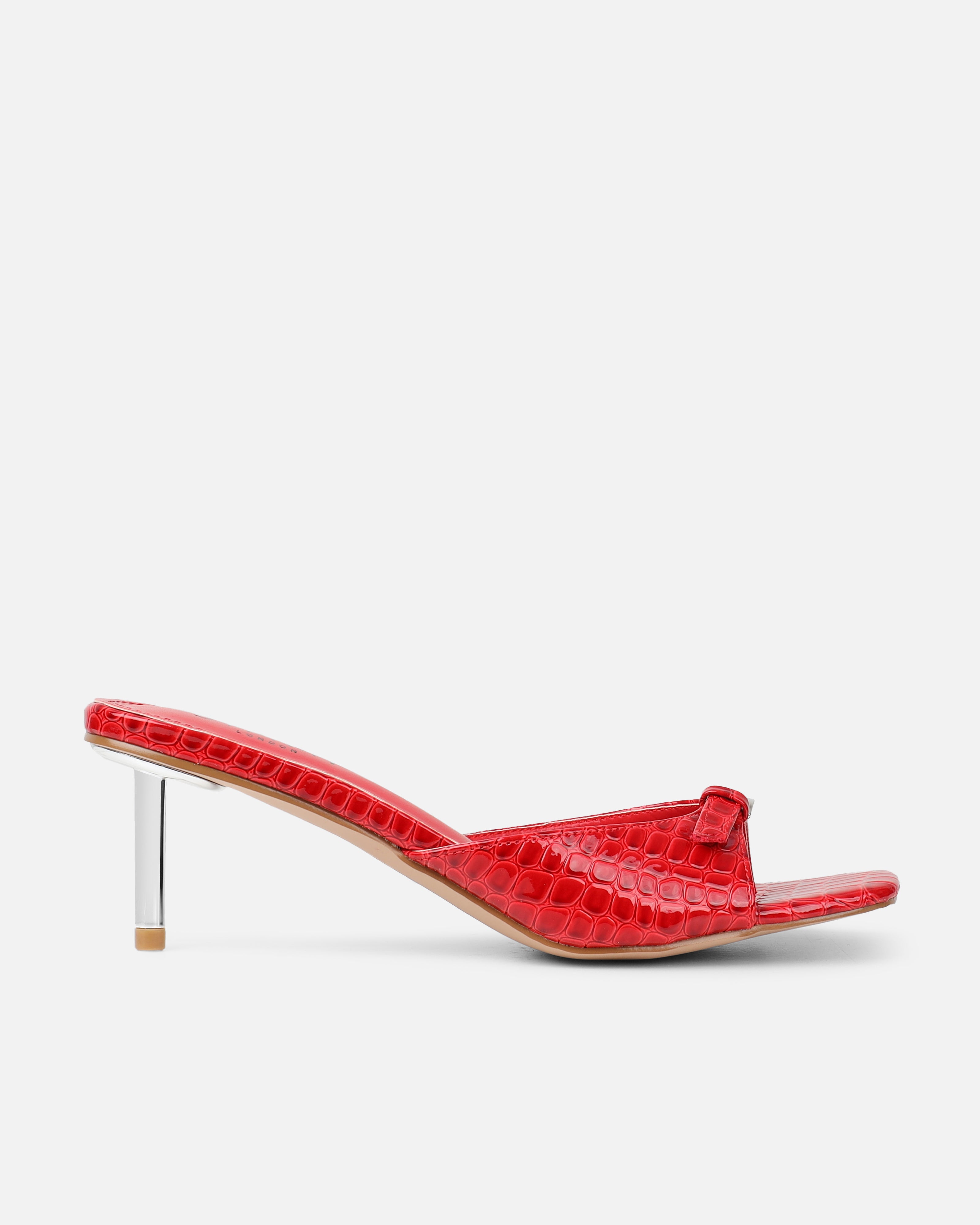 Dotty Red Croc Effect Low Heeled Mules | SIMMI London