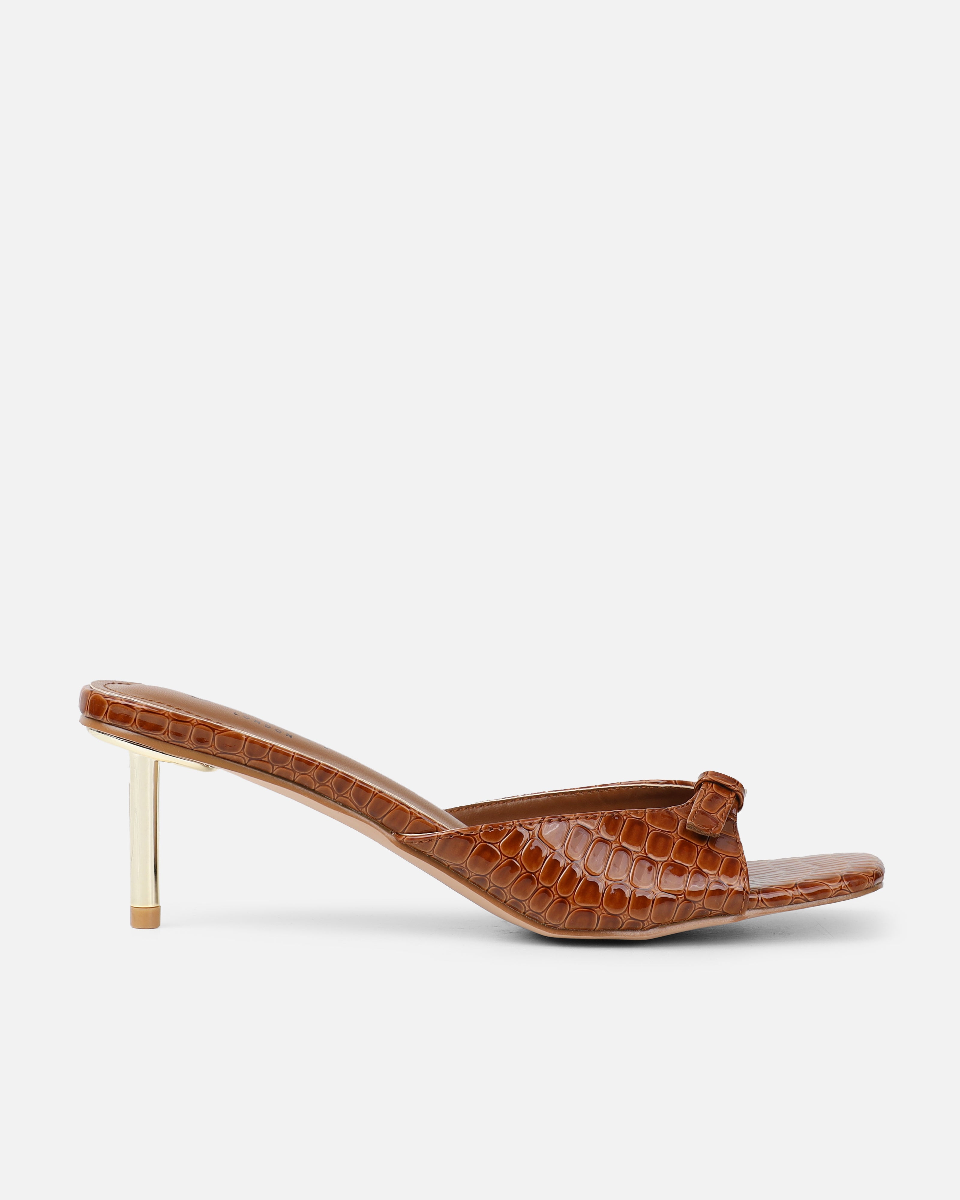 Dotty Tan Croc Effect Low Heeled Mules | SIMMI London