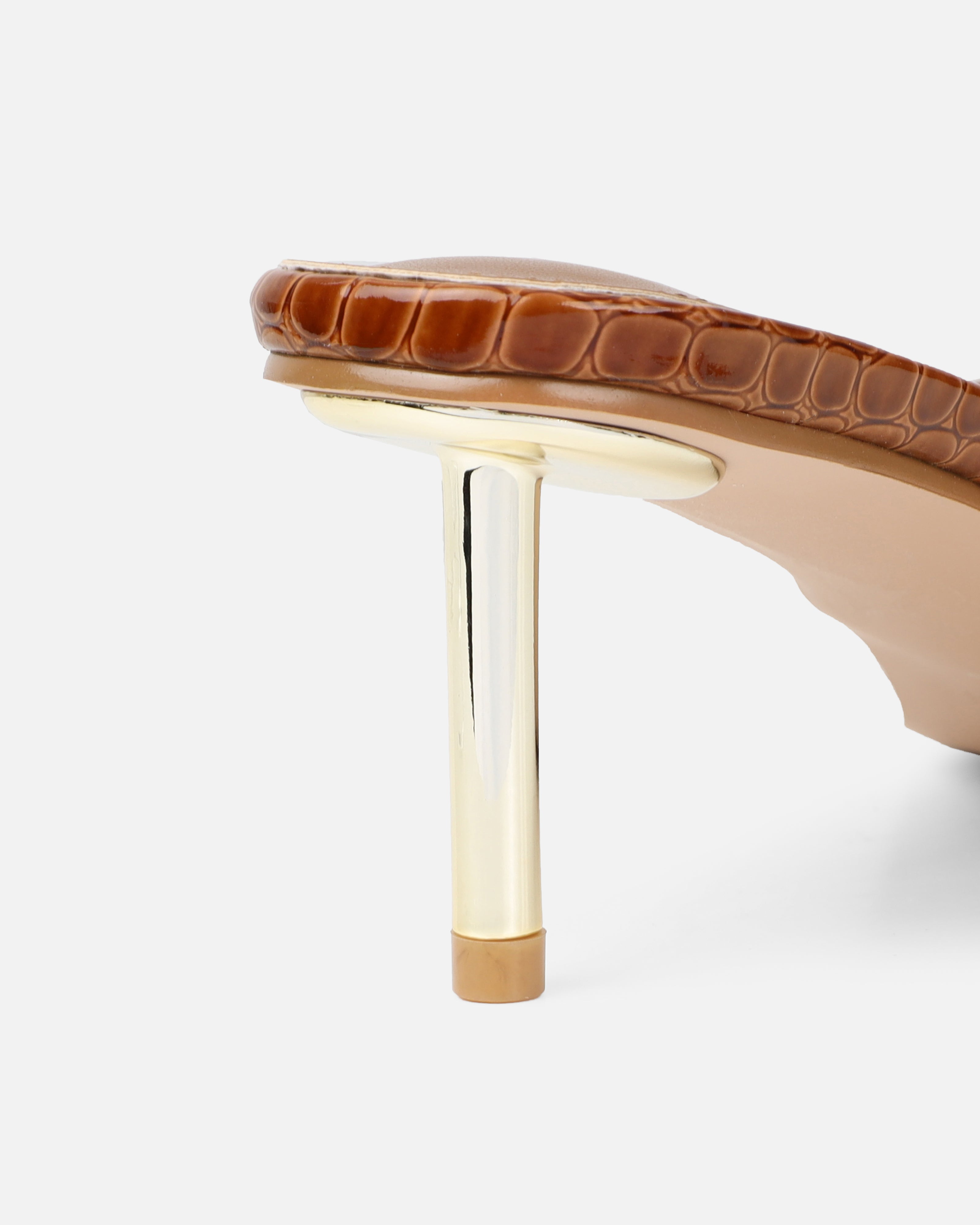 Dotty Tan Croc Effect Low Heeled Mules | SIMMI London