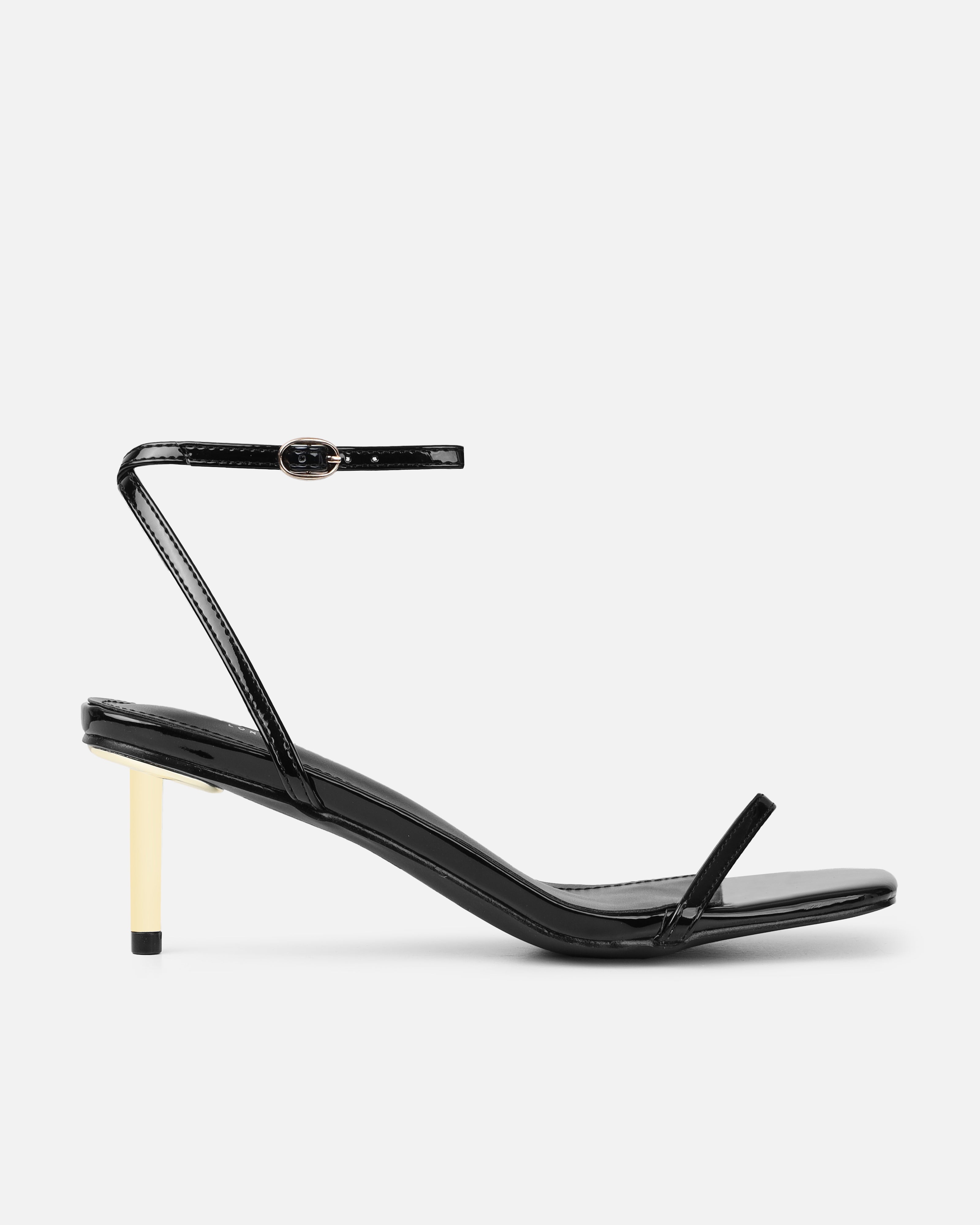 Devon Black Patent Low Heeled Sandals | SIMMI London