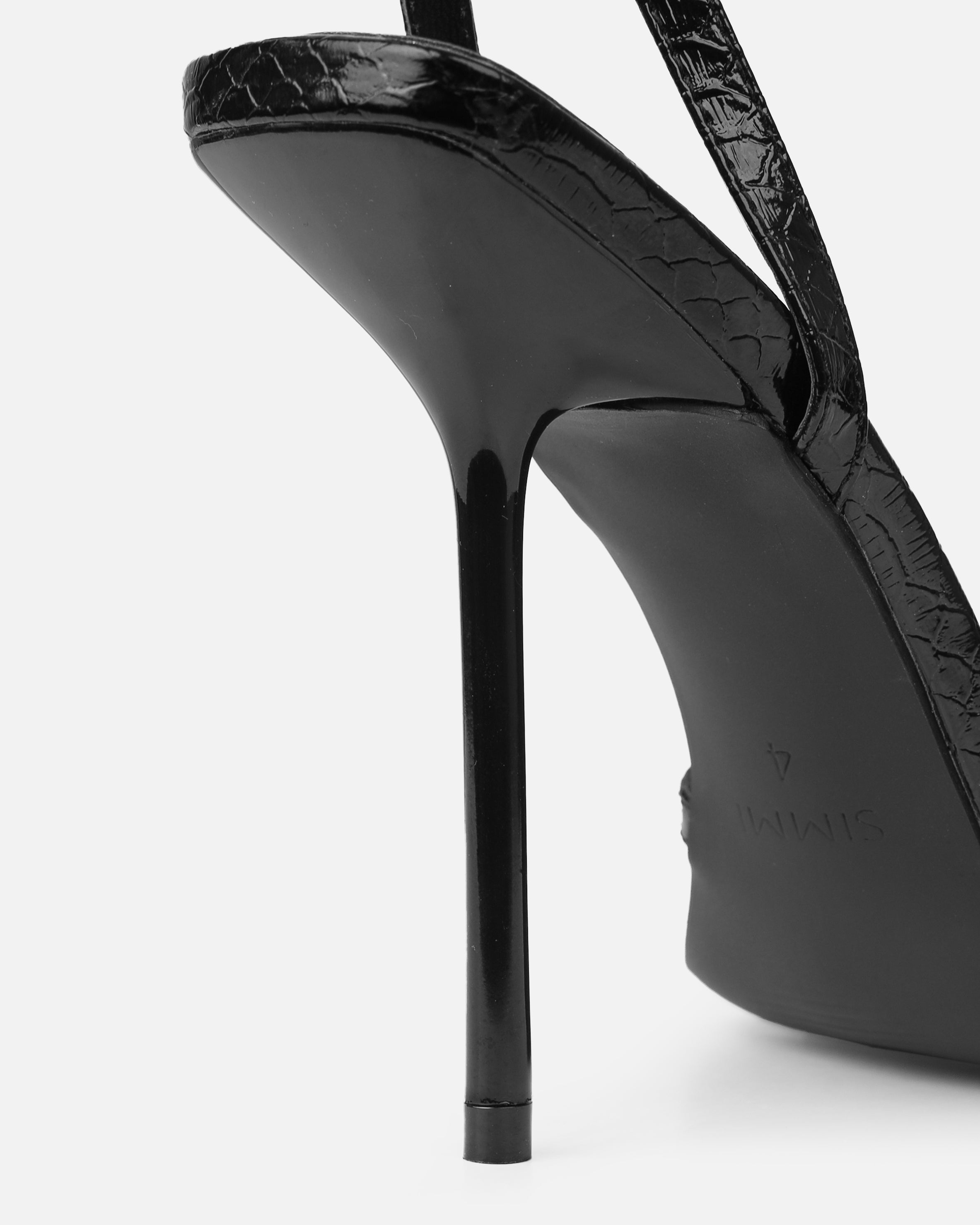 Dovie Black Faux Snake Print Gem Heels | SIMMI London