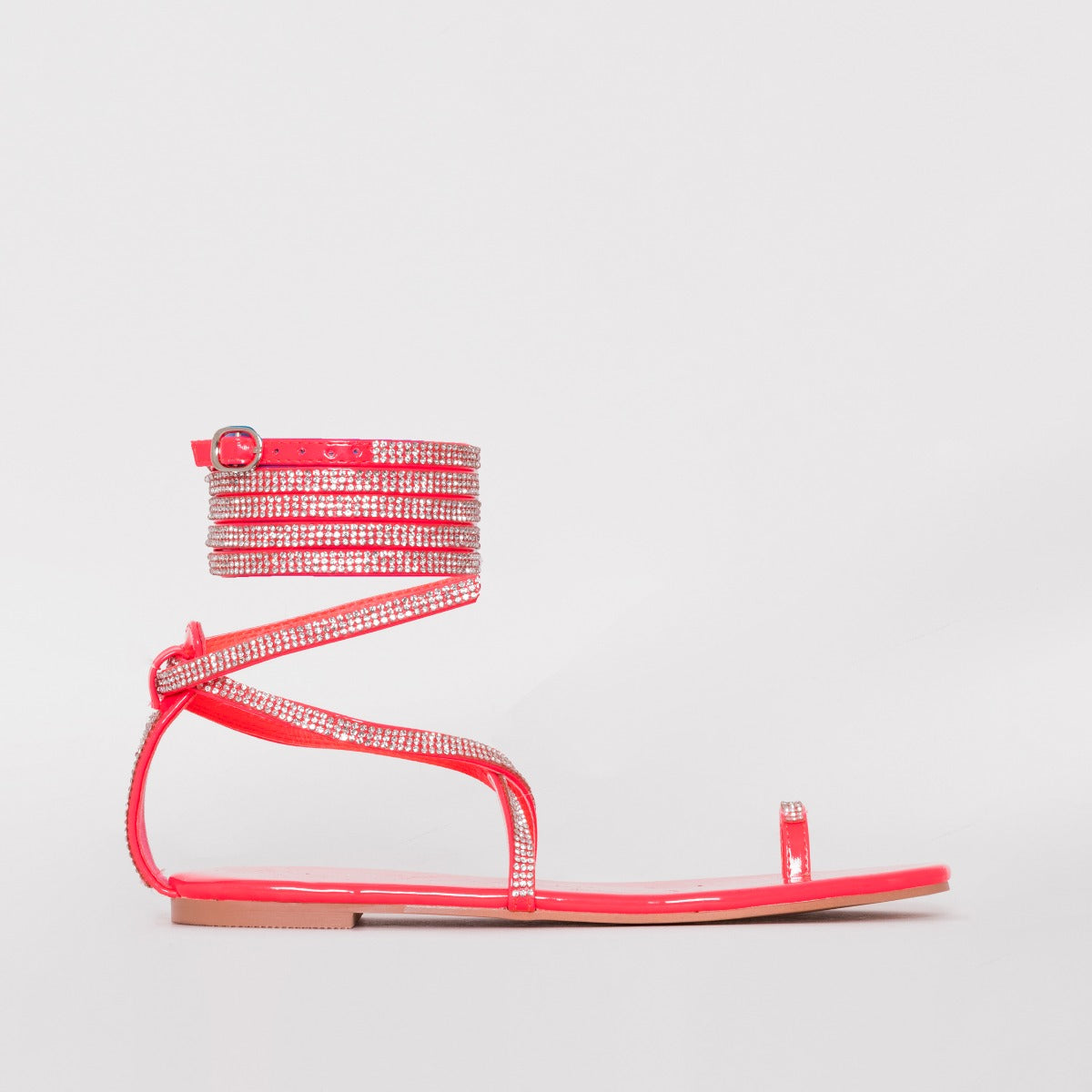 SIMMI SHOES / AVERIE HOT PINK PATENT LACE UP DIAMANTE SANDALS