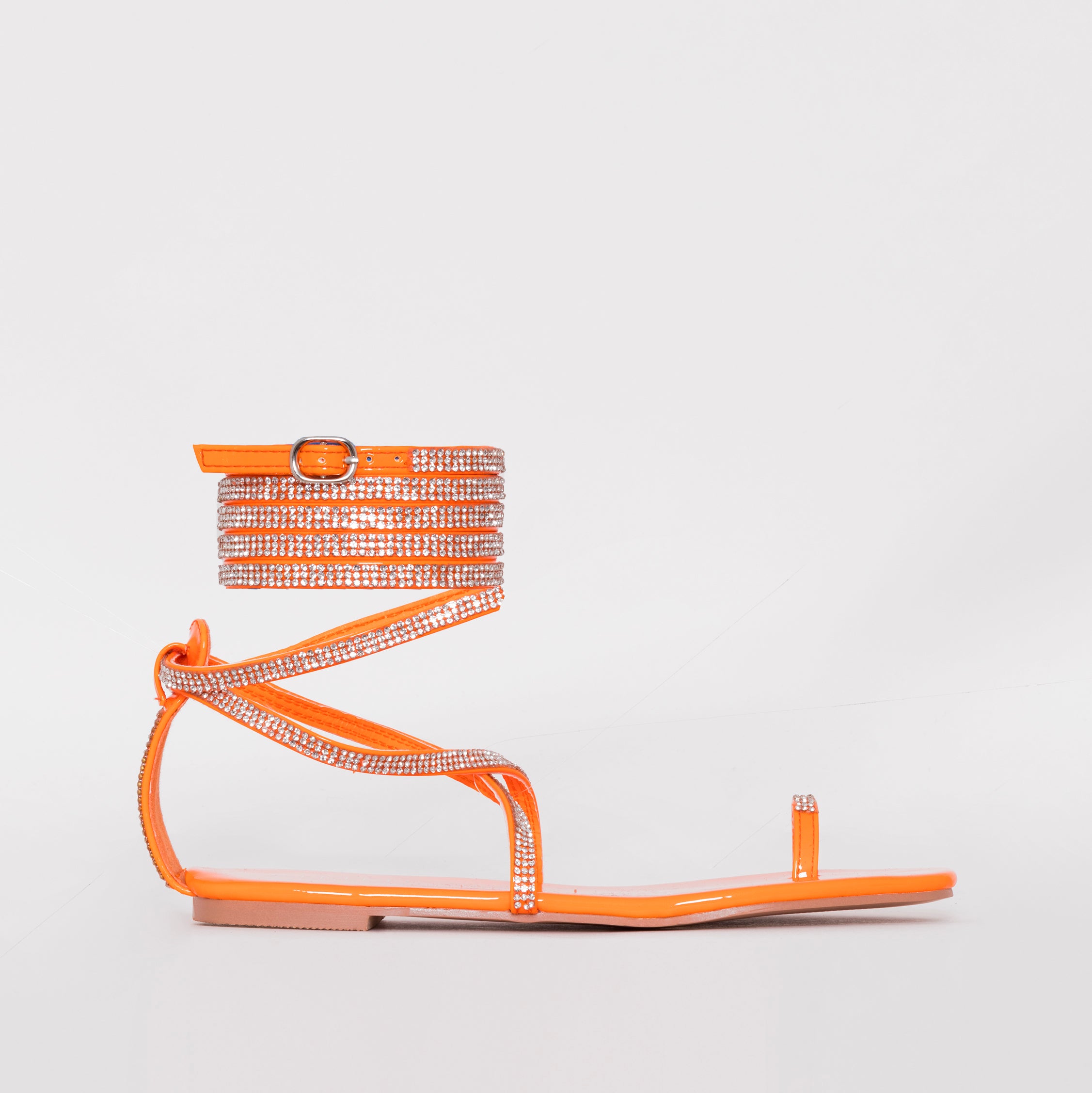 SIMMI SHOES / AVERIE BRIGHT ORANGE PATENT LACE UP DIAMANTE SANDALS