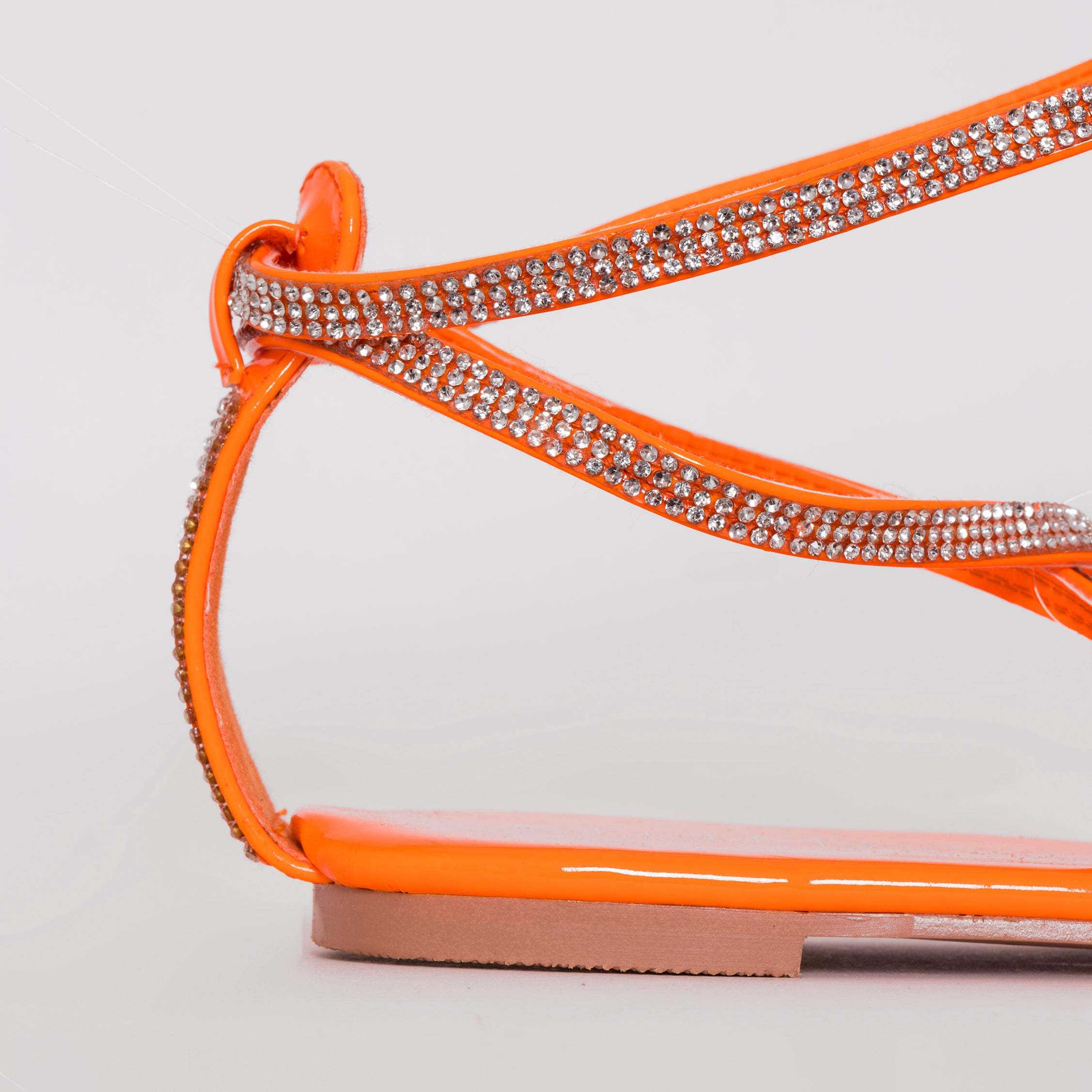 SIMMI SHOES / AVERIE BRIGHT ORANGE PATENT LACE UP DIAMANTE SANDALS