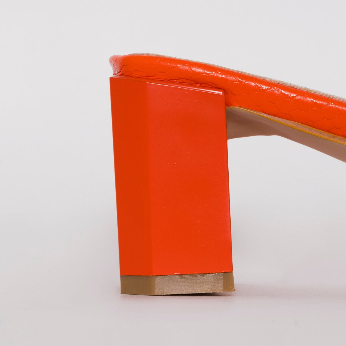 SIMMI SHOES / RUHANI WIDE FIT ORANGE SNAKE PRINT BLOCK MID HEEL MULES