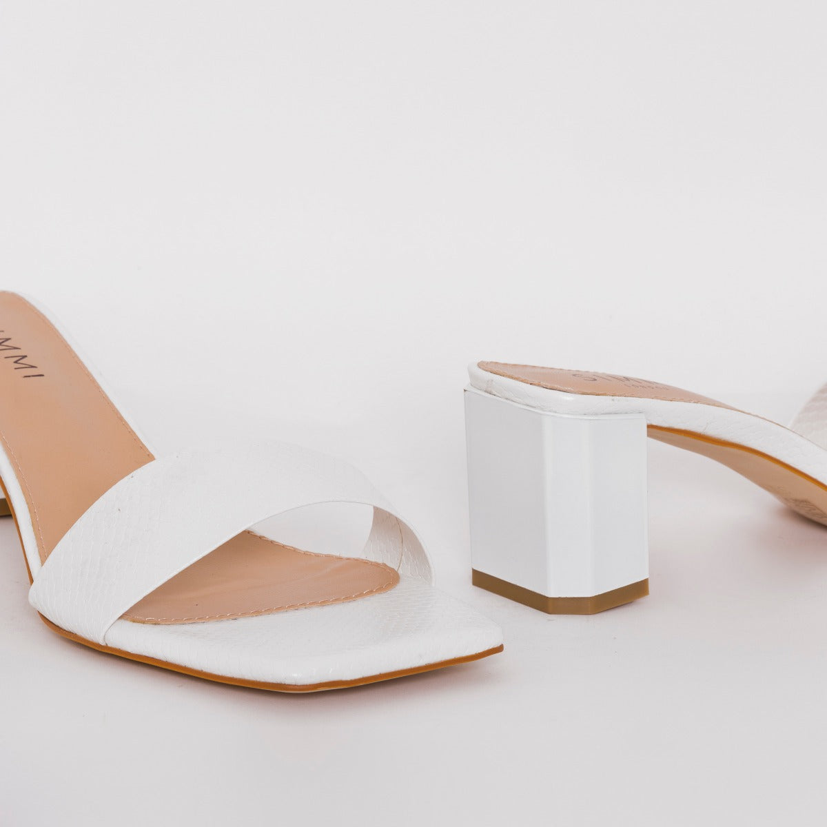 Ruhani Wide Fit White Snake Print Block Mid Heel Mules | SIMMI London