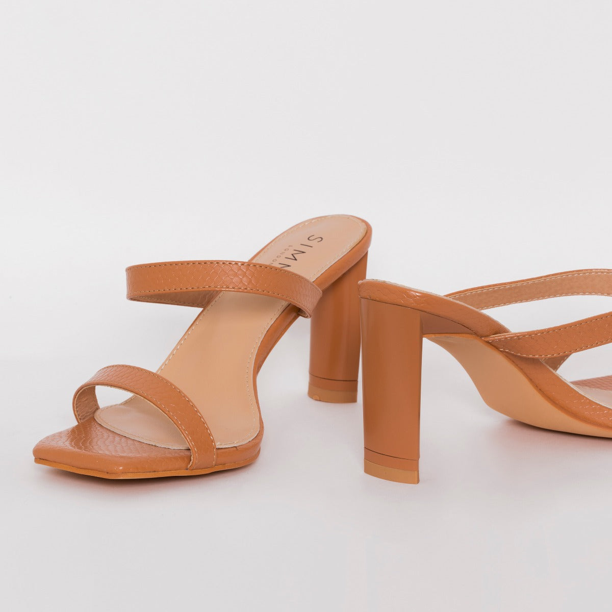 SIMMI SHOES / DALLA WIDE FIT NUDE SNAKE PRINT MID HEEL MULES
