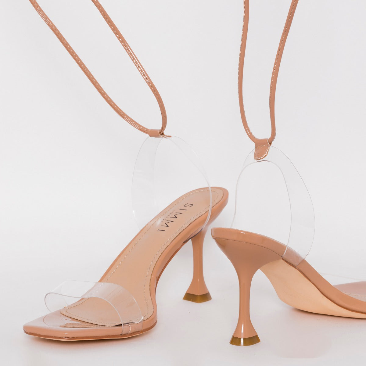 SIMMI SHOES / TRUO WIDE FIT NUDE CLEAR LACE UP STILETTO HEELS